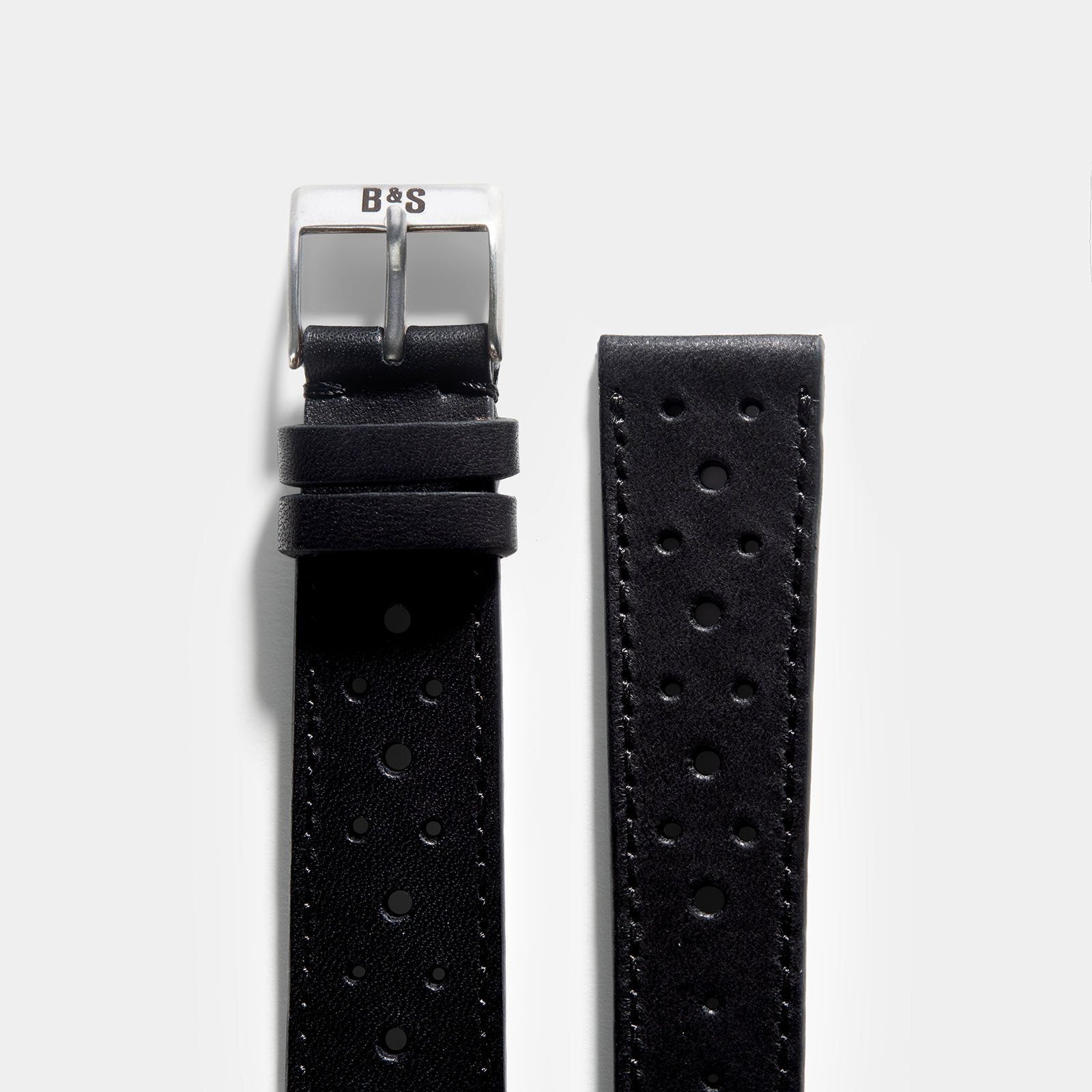 Racing Black Leather Watch Strap