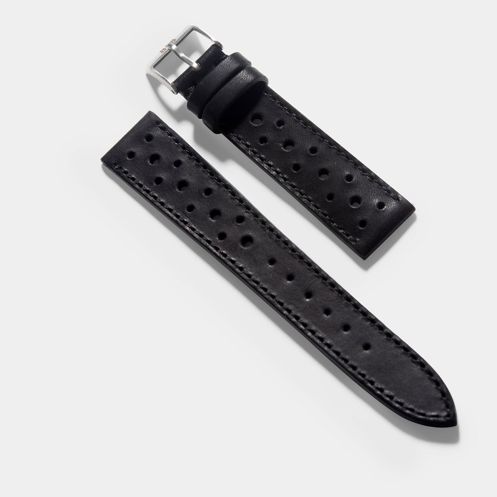 Racing Black Leather Watch Strap