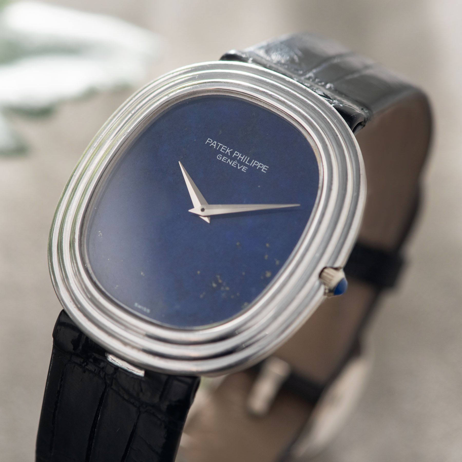 Patek Philippe Ellipse 18kt White Gold stepped case Lapis Dial Ref 3634