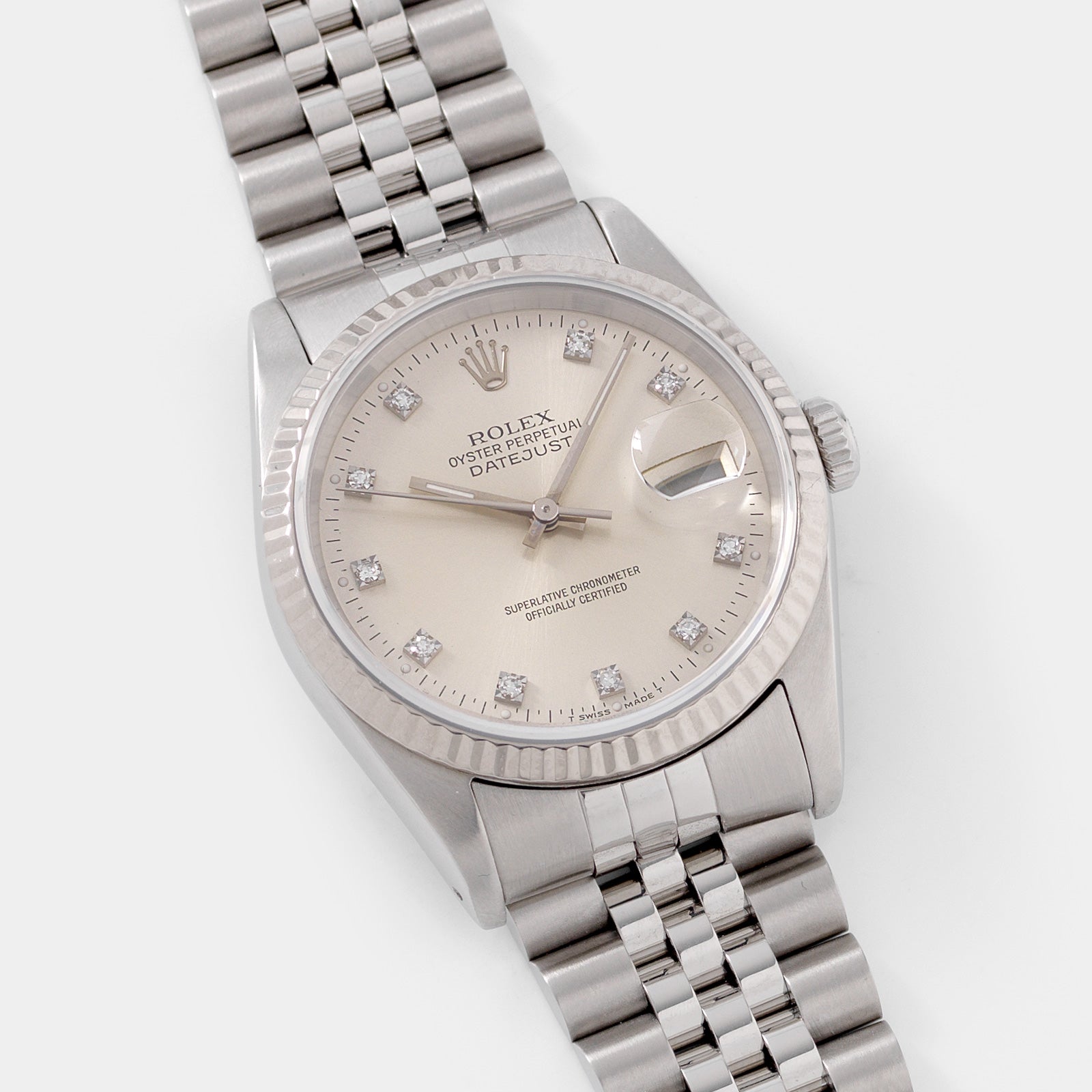 Rolex Datejust 16234 Diamond Hours Silver Dial