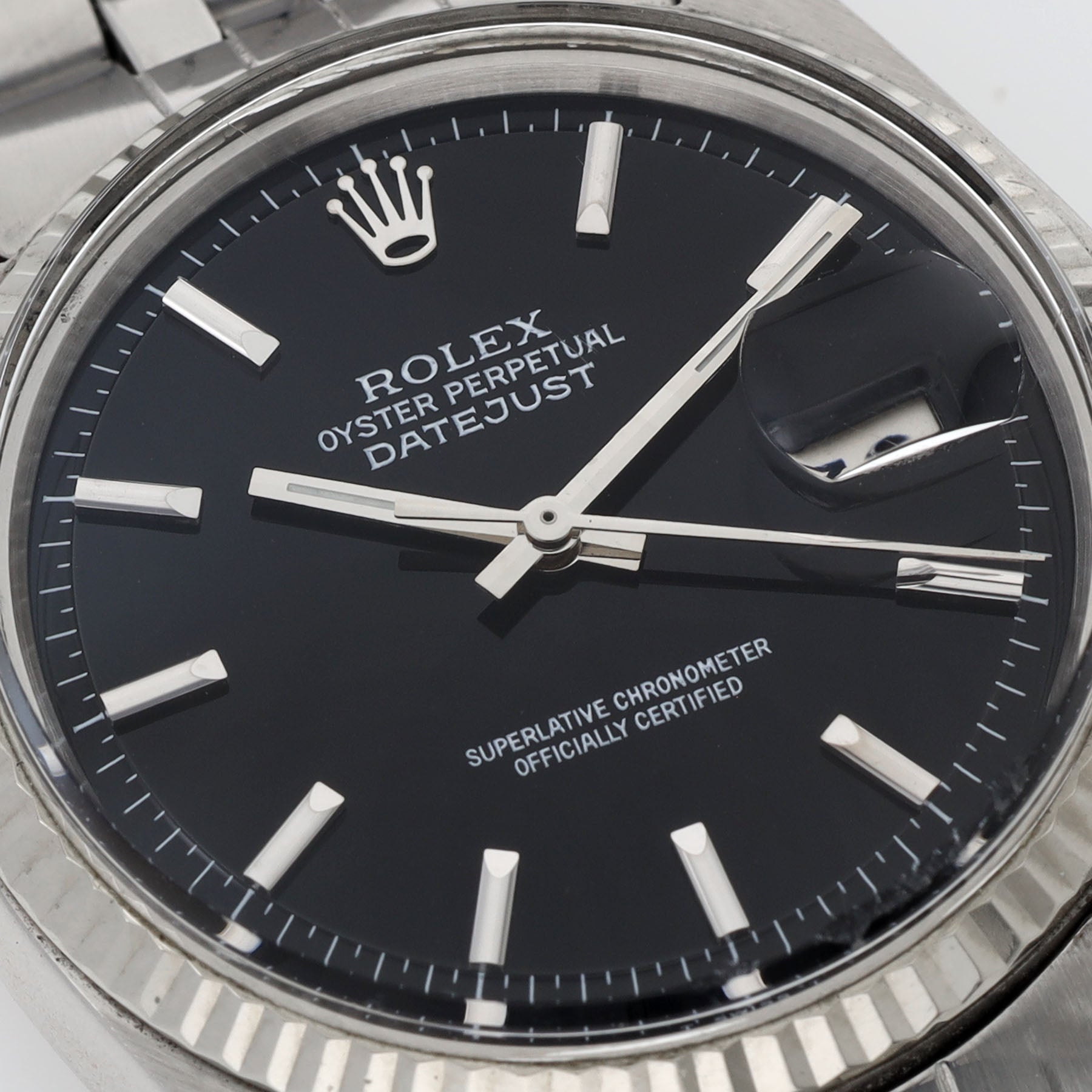 Rolex Datejust 1601 Black Gloss Dial White Gold Bezel