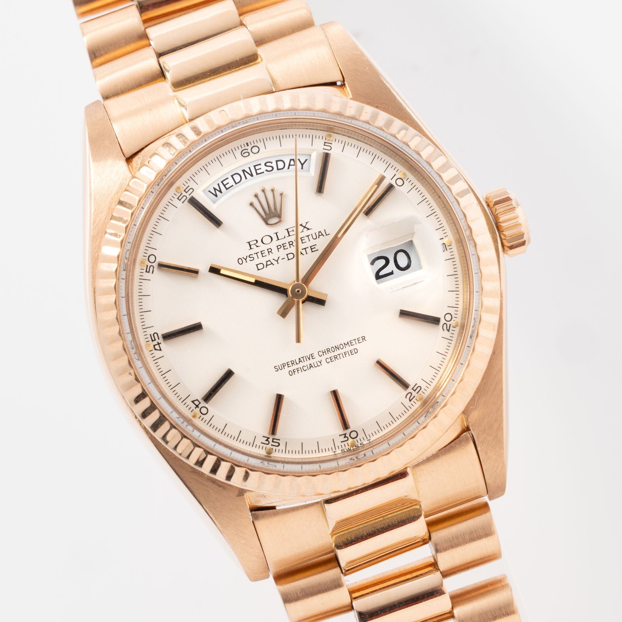 Rolex Day-Date Rose Gold Metallic Silver Dial Ref 1803