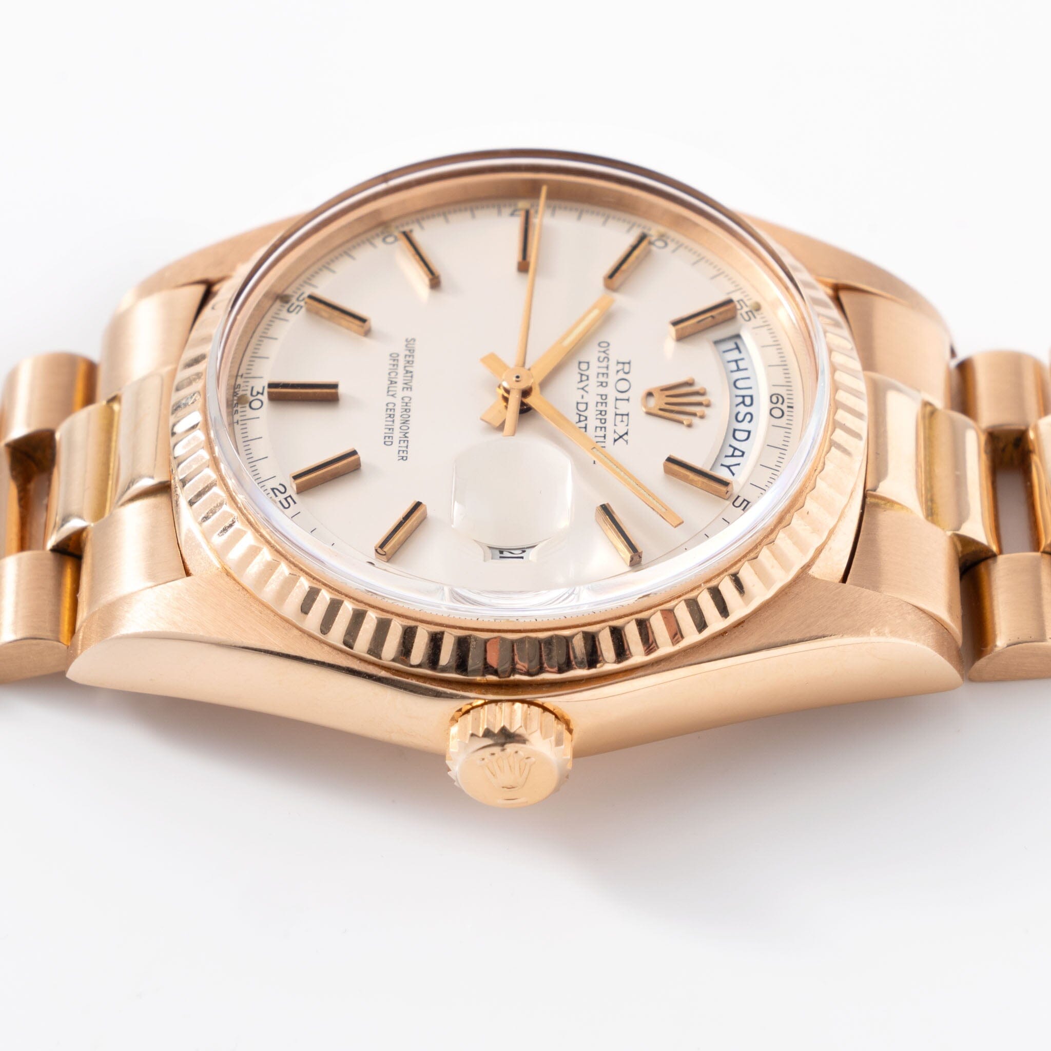 Rolex Day-Date Rose Gold Metallic Silver Dial Ref 1803