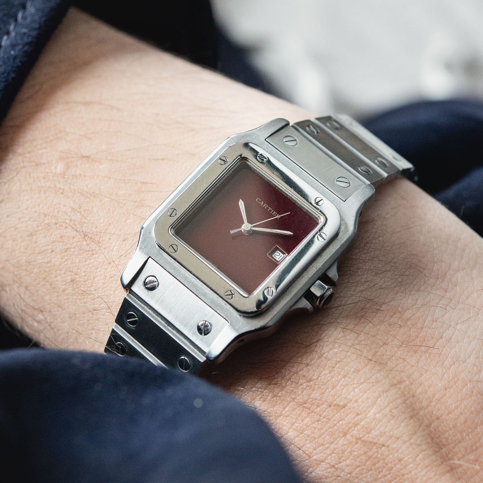 Cartier Santos Galbee Burgundy Lacquer Dial 