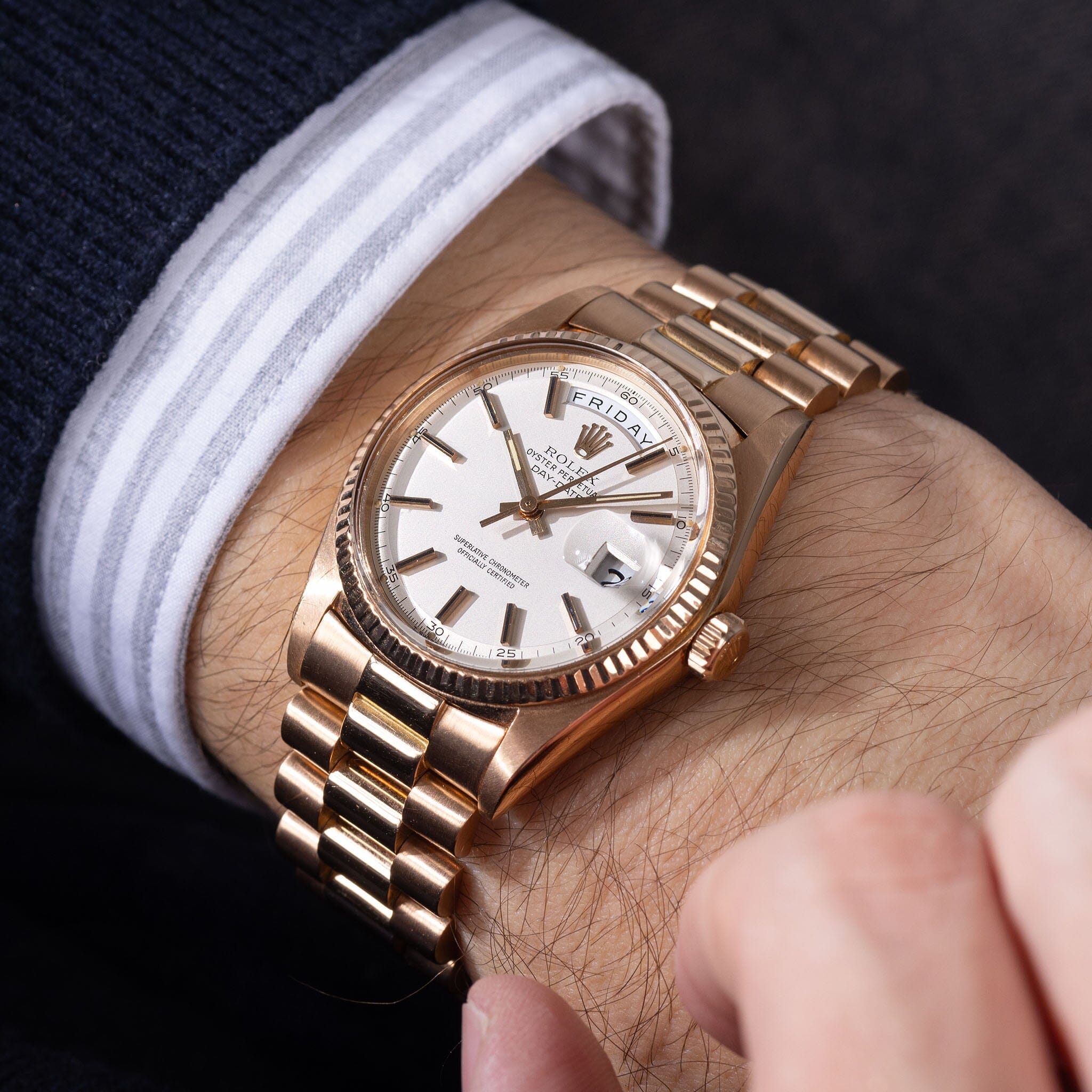 Rolex Day-Date Rose Gold Metallic Silver Dial Ref 1803