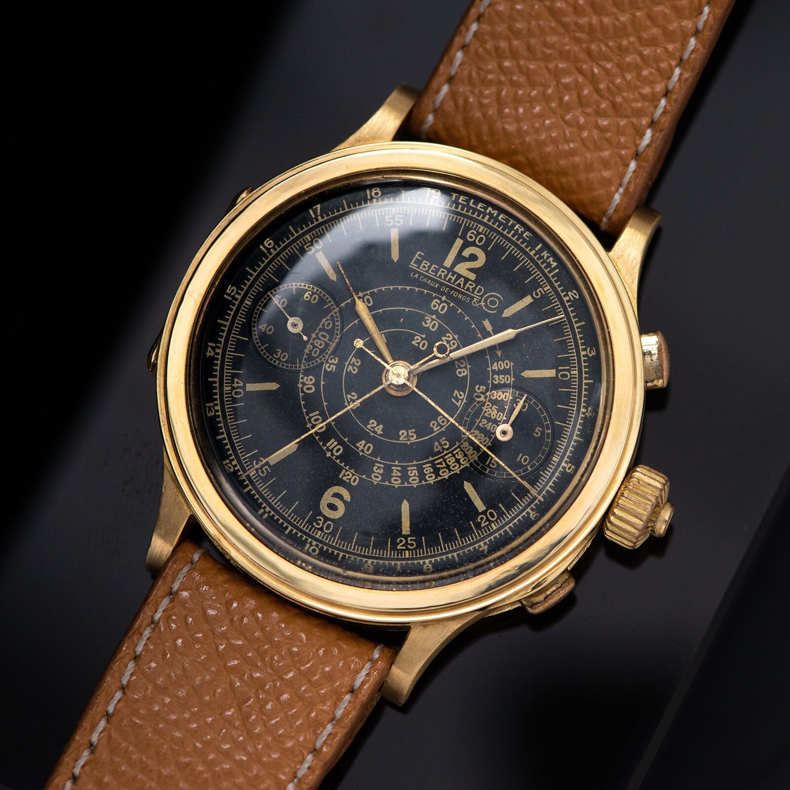 Eberhard Spilt Seconds Chronograph Yellow Gold Case Gilt Dial