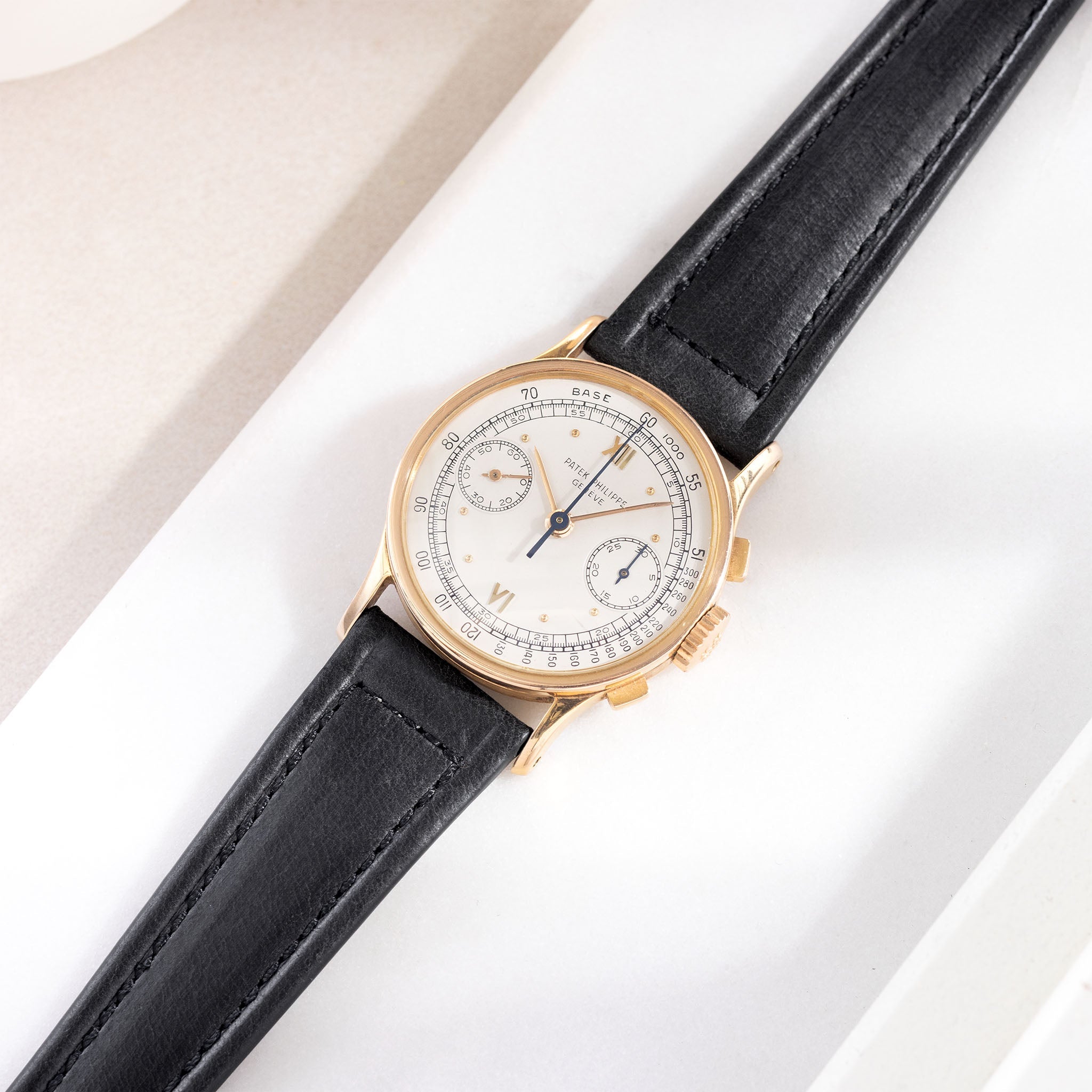 Strap for Patek Philippe 130 / 533 Chronograph - Black Sculpted Calfskin Watch Strap