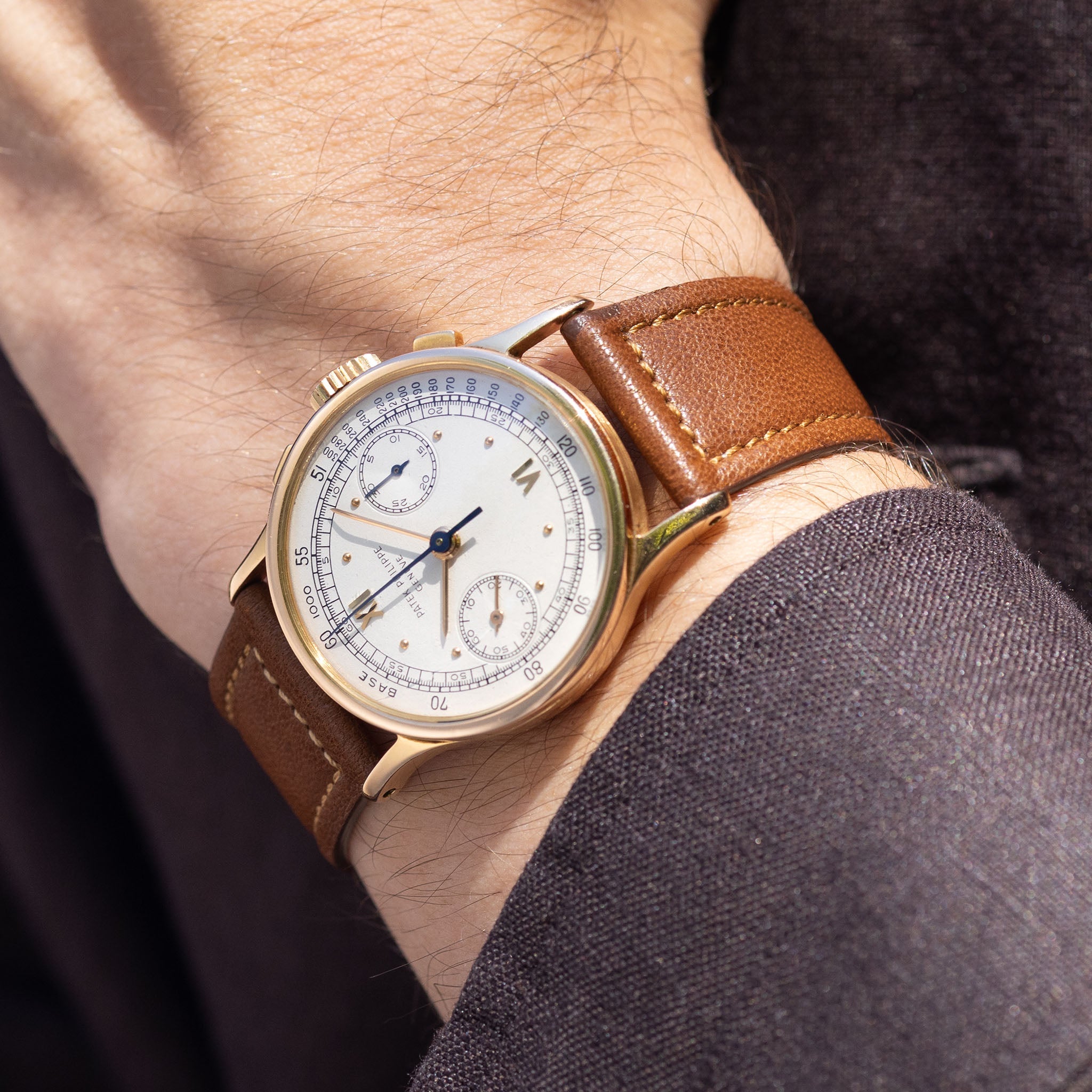 Strap for Patek Philippe 130 / 533 Chronograph – Amber Brown Sculptured Calfskin Watch Strap