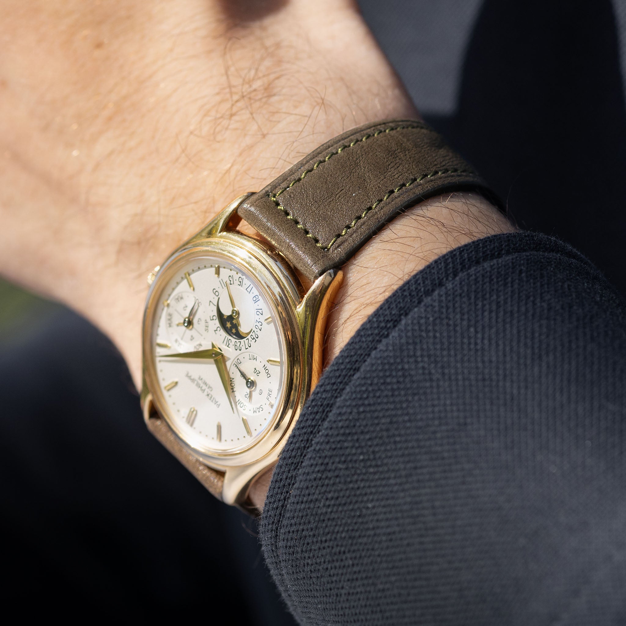 Strap for Patek Philippe 3940 Perpetual – Olive Green Boxed Calfskin