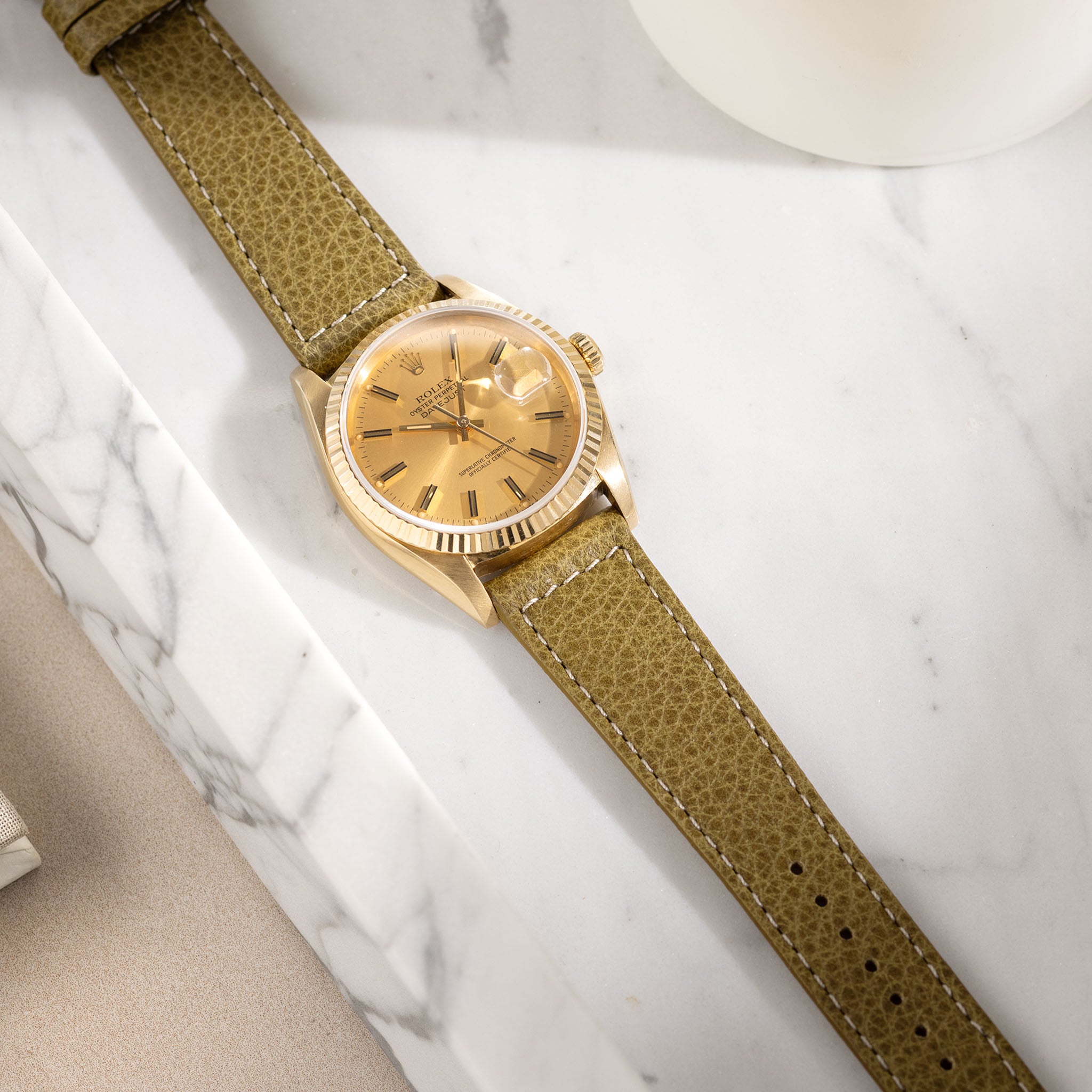 Grained_Green_Leather_Watch_Strap_Rolex_Datejust_Yellow_Gold