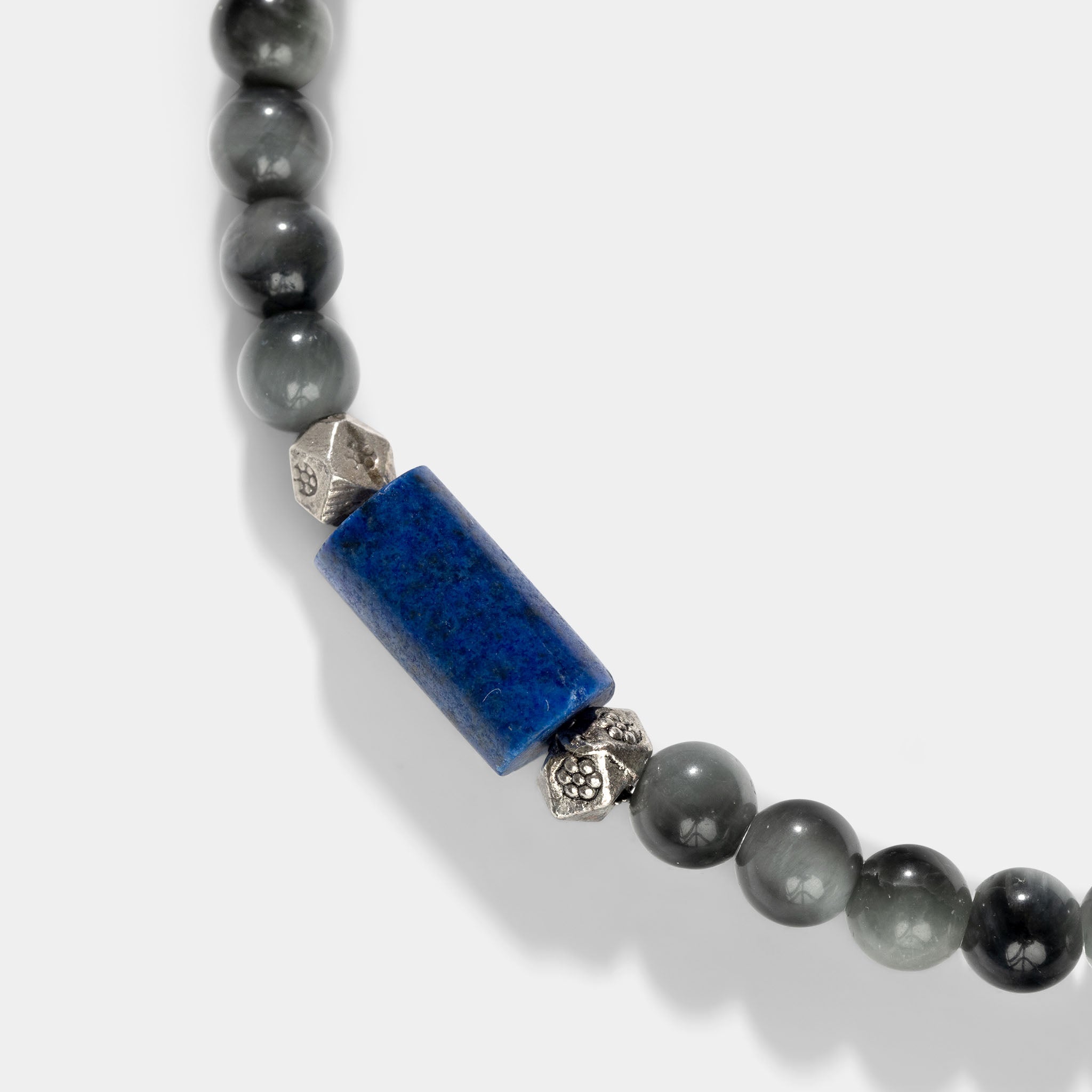 luyury_grey_achat_lapis_lazuli_Silver_beads_bracelet