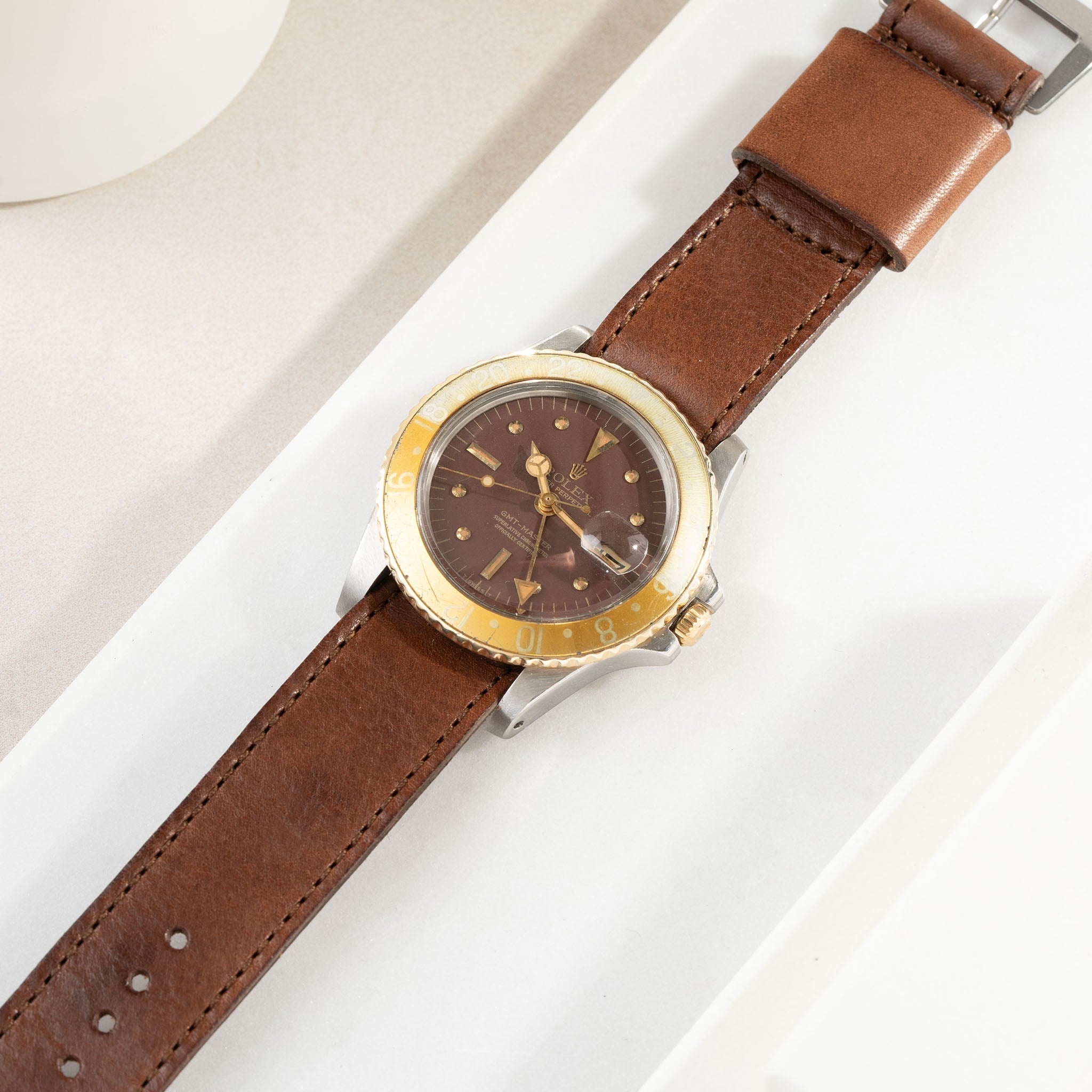 Italian_One_Piece_Single_Pass_Brown_Leather_Watch_Strap_For_Rolex_GMT_1675_Brown_nipple