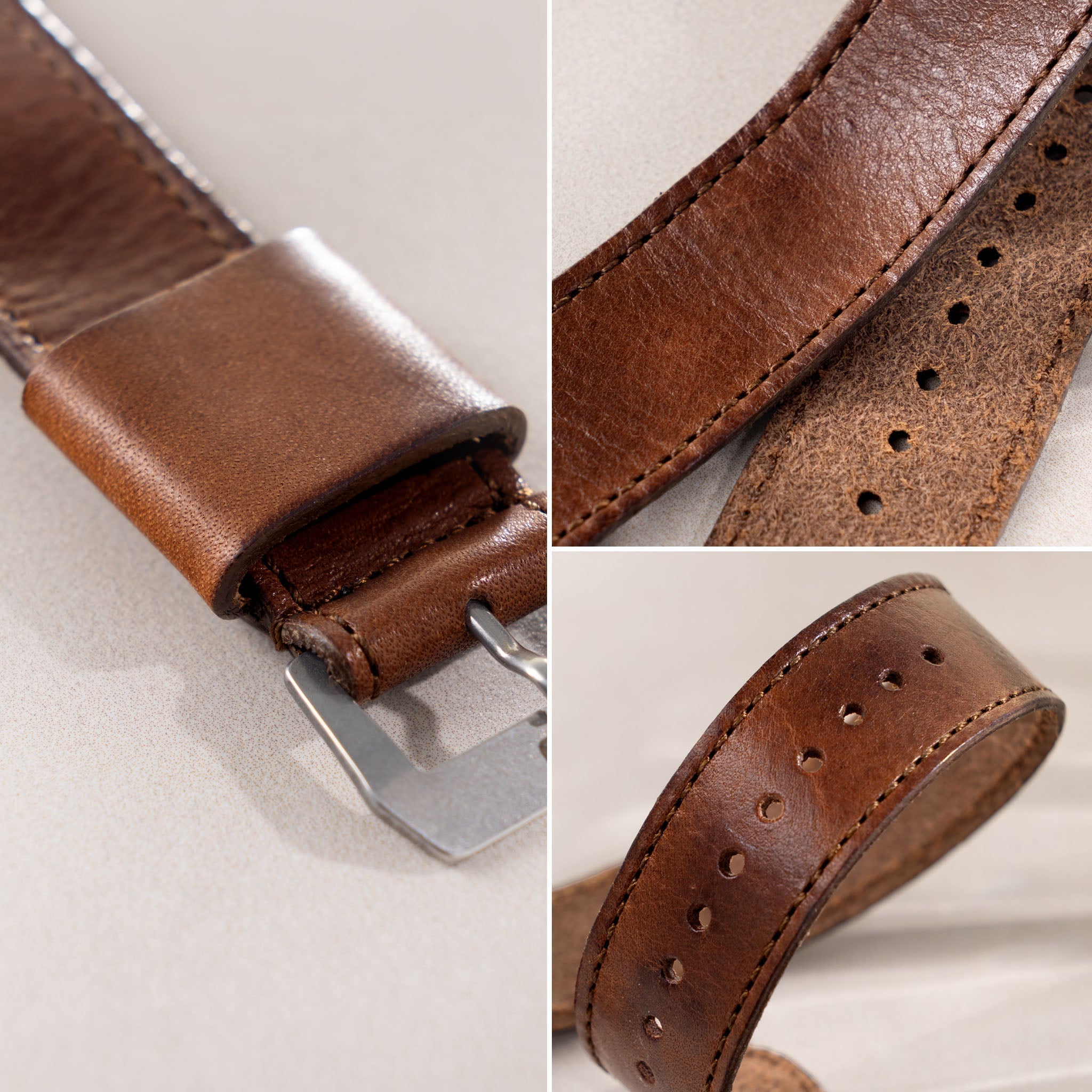 Handmade_italian_One_piece_Single_Pass_Style_Brown_Leather_Watch_Strap