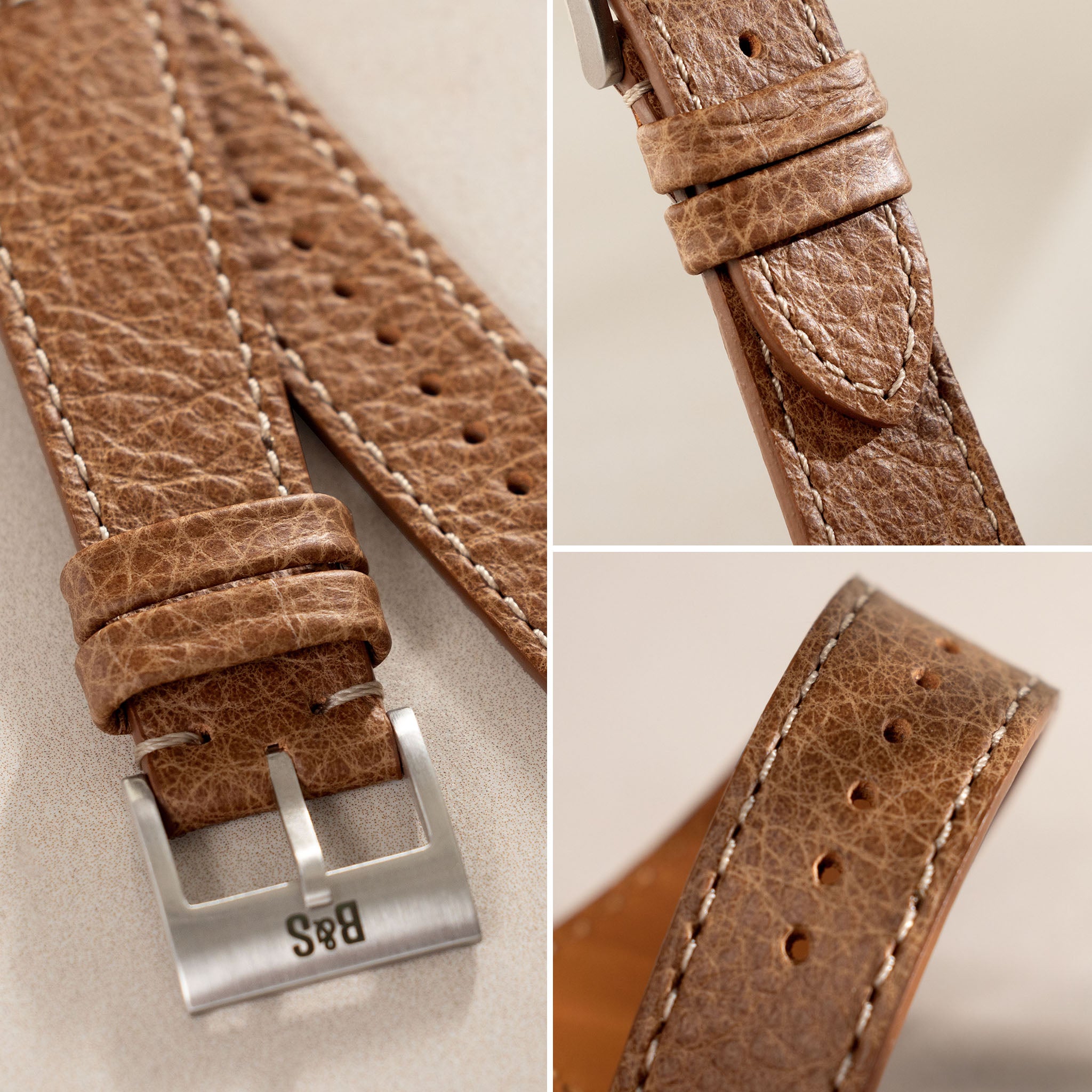Kansas Brown Boxed Leather Watch Strap