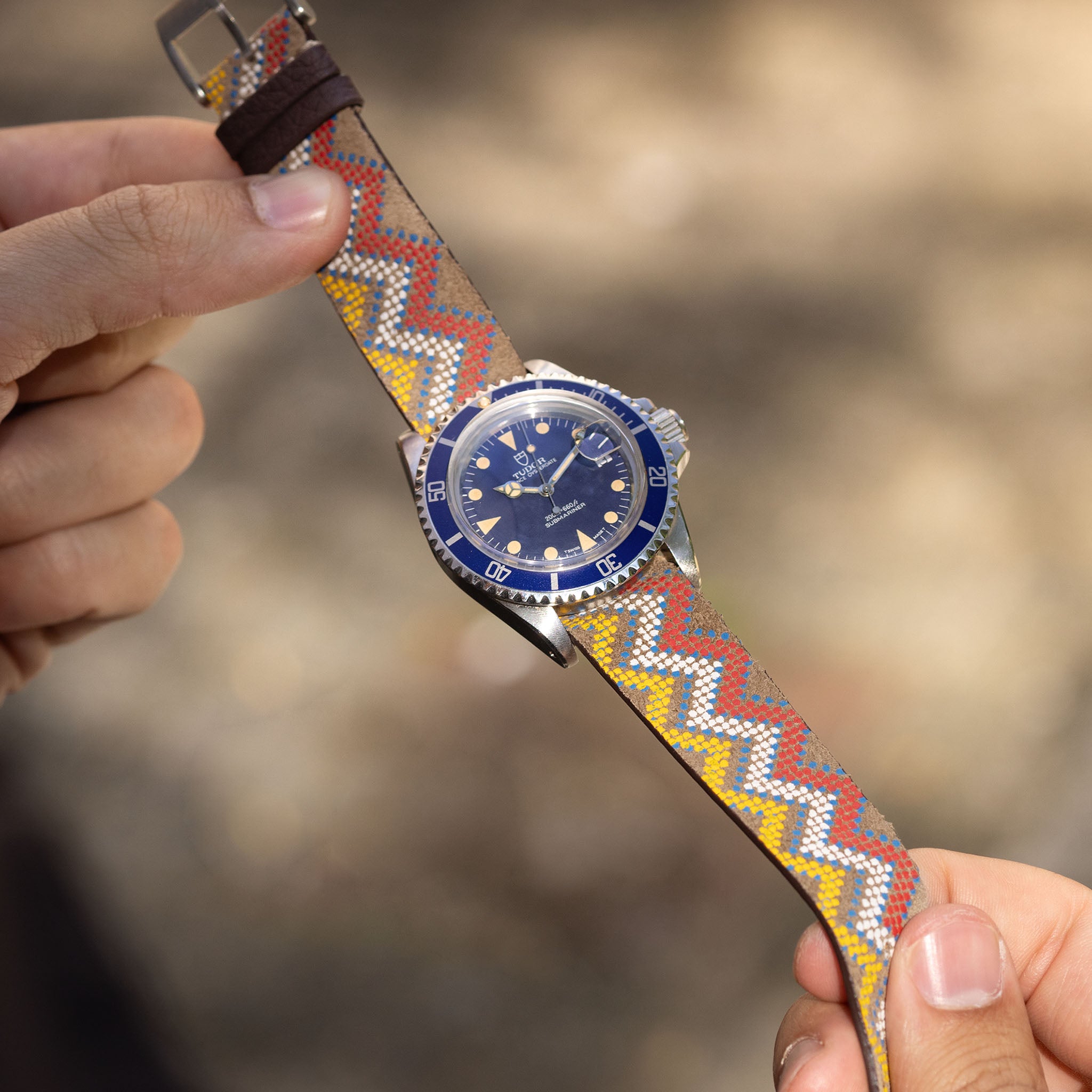 luxury_Colorful_single_pass_brown_leather_watch_strap_tudor_submariner_blue_79090