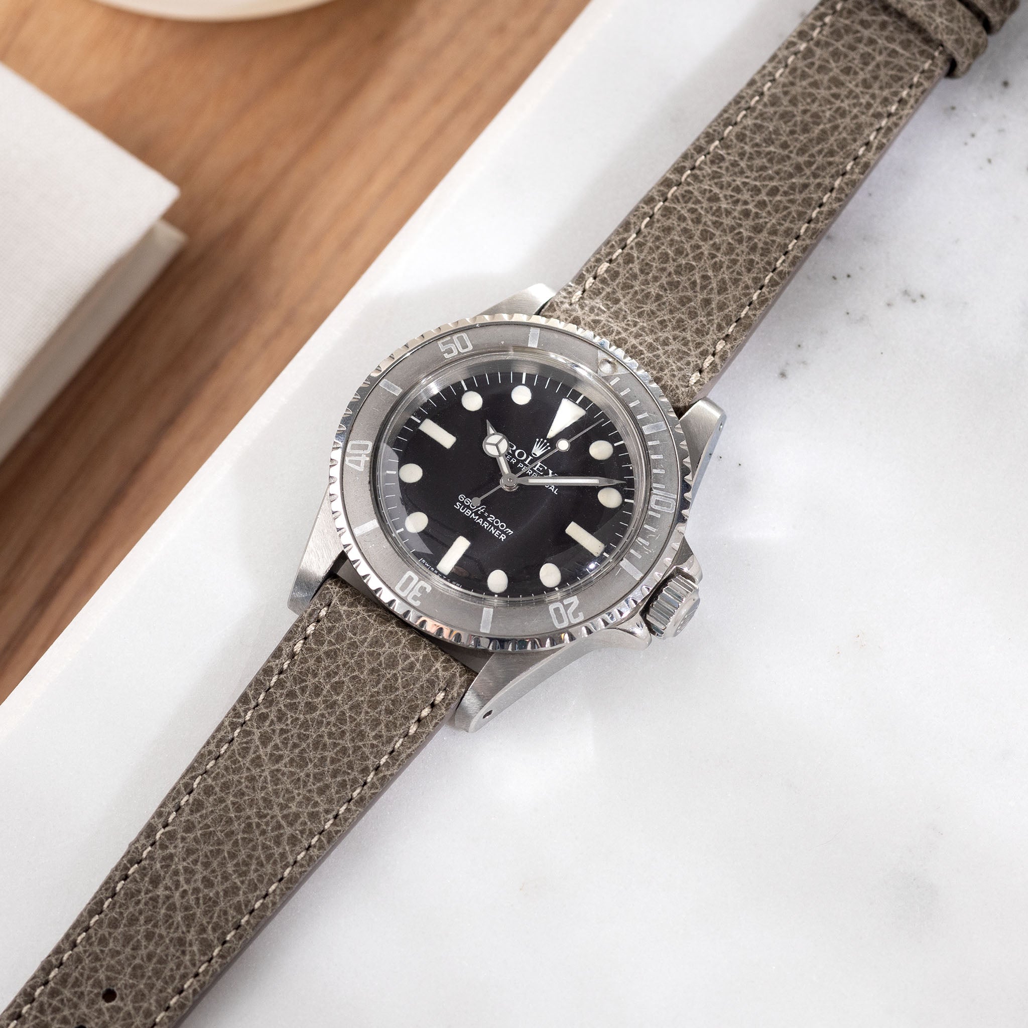 Grained_Grey_Leather_Watch_Strap_For_Rolex_Submariner_Ghost_Inlay_5513_Maxi