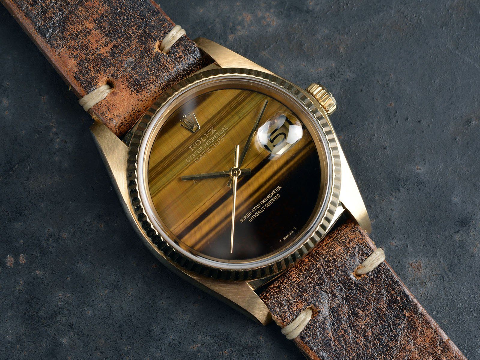 ROLEX 18 KT GOLD DATEJUST 16018 ‘TIGER EYE’