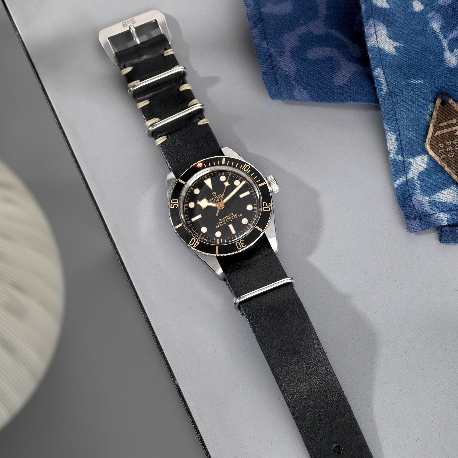 Black Nato Leather Watch Strap