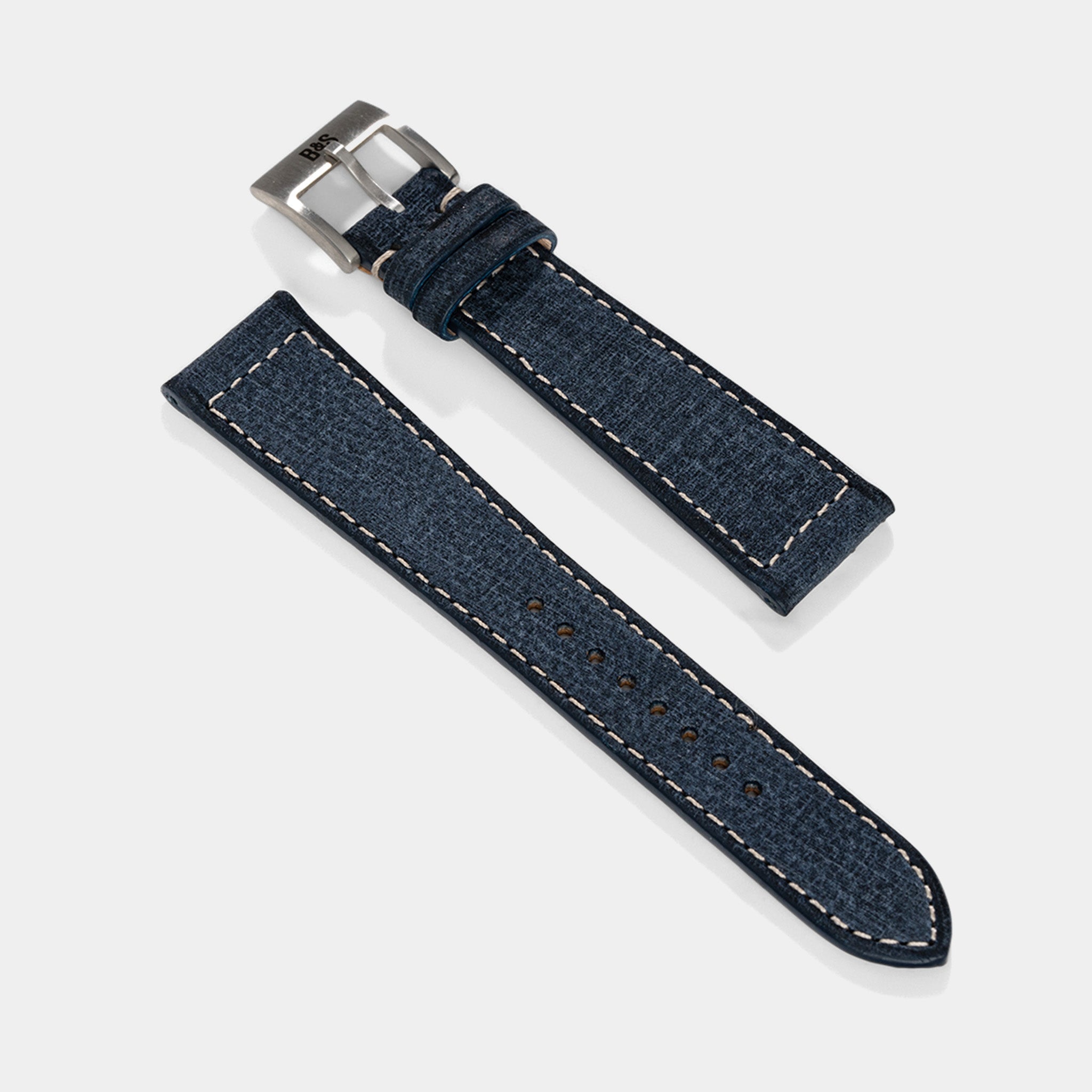 Strap for IWC Portofino - Linen Boxed Leather Denim Blue
