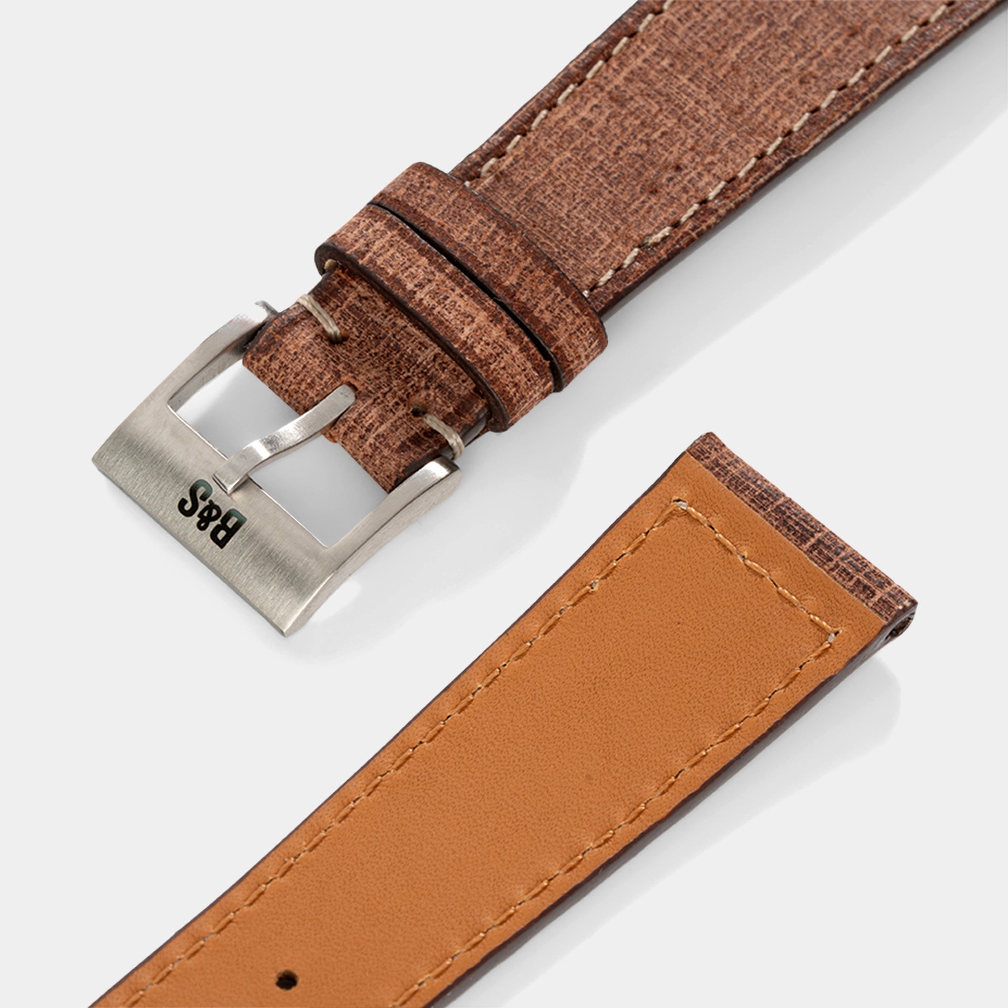 Linen Boxed Leather Watch Strap - Deep Brown