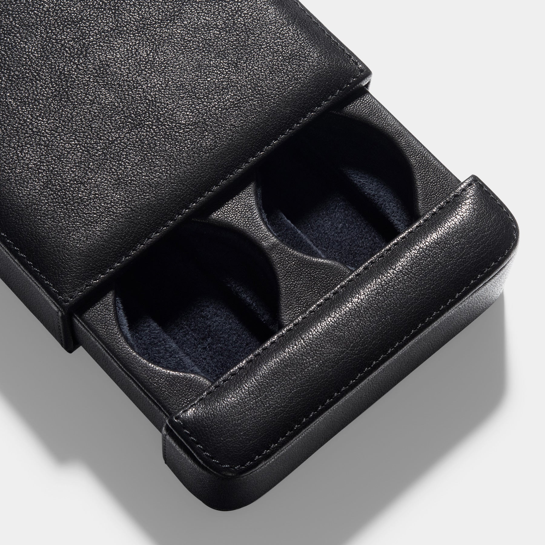 Black Leather 2 Watch Slider Box by Bulang and Sons