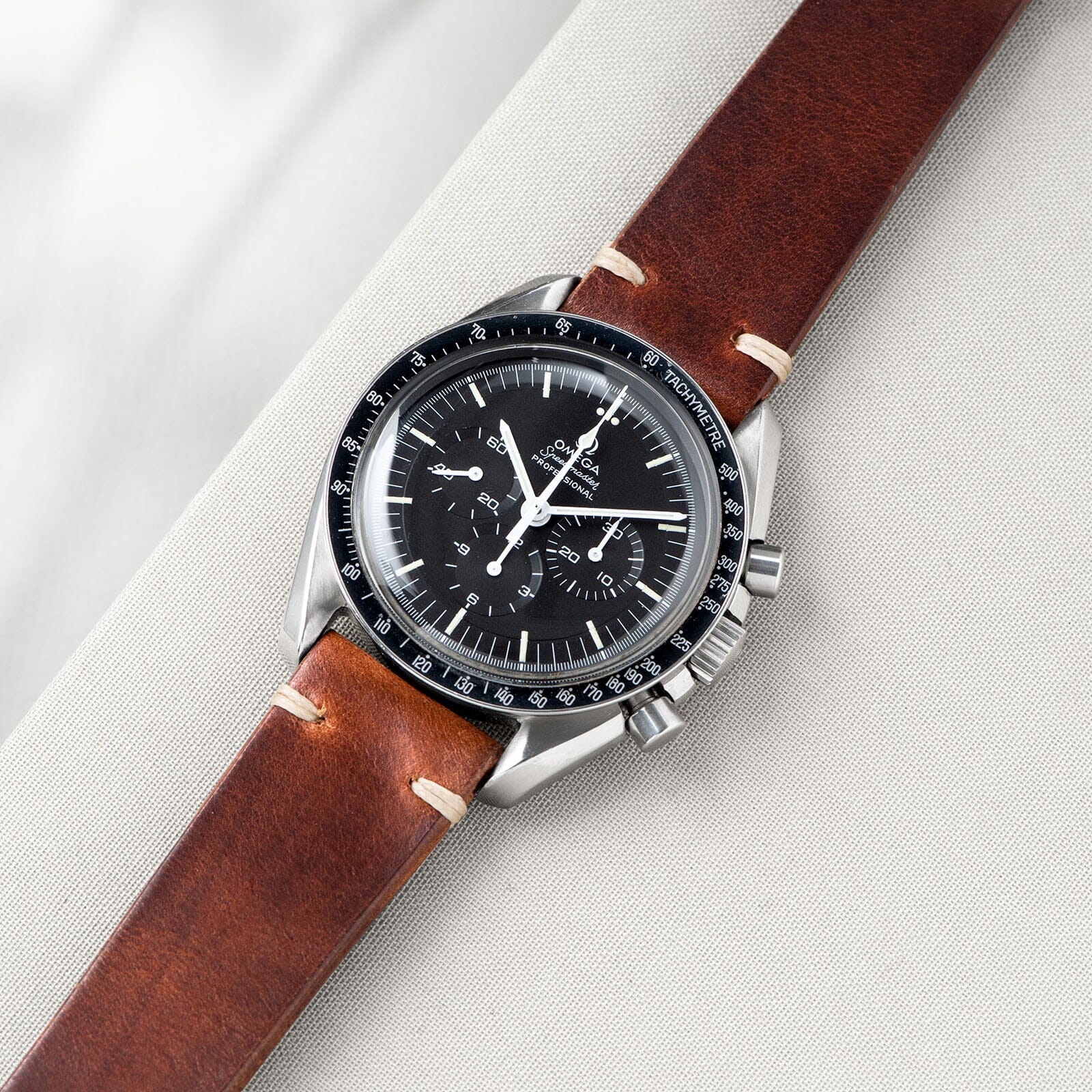 Siena Brown Leather Watch Strap on a Omega Speedmaster Professional