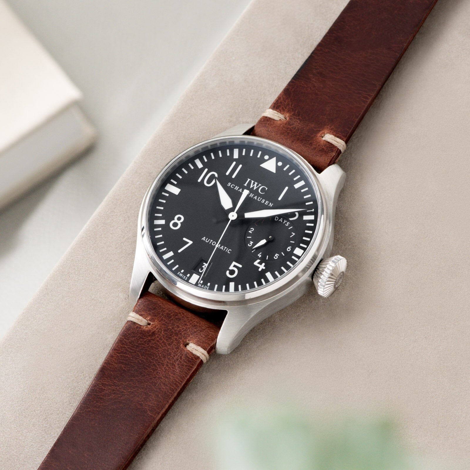 Siena Brown Leather Watch Strap on a IWC Pilot