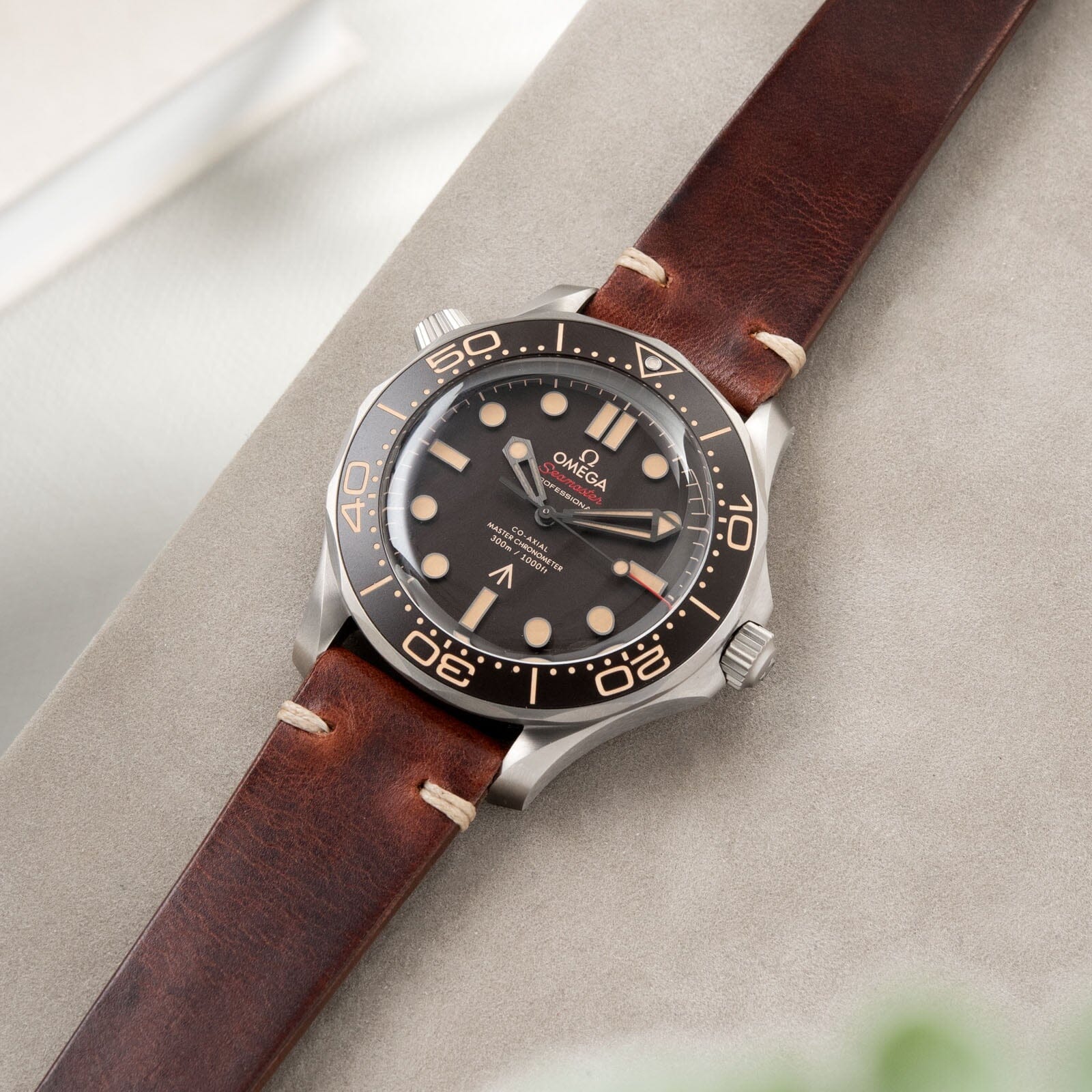 Siena Brown Leather Watch Strap on a Omega Seamaster 300 James Bond
