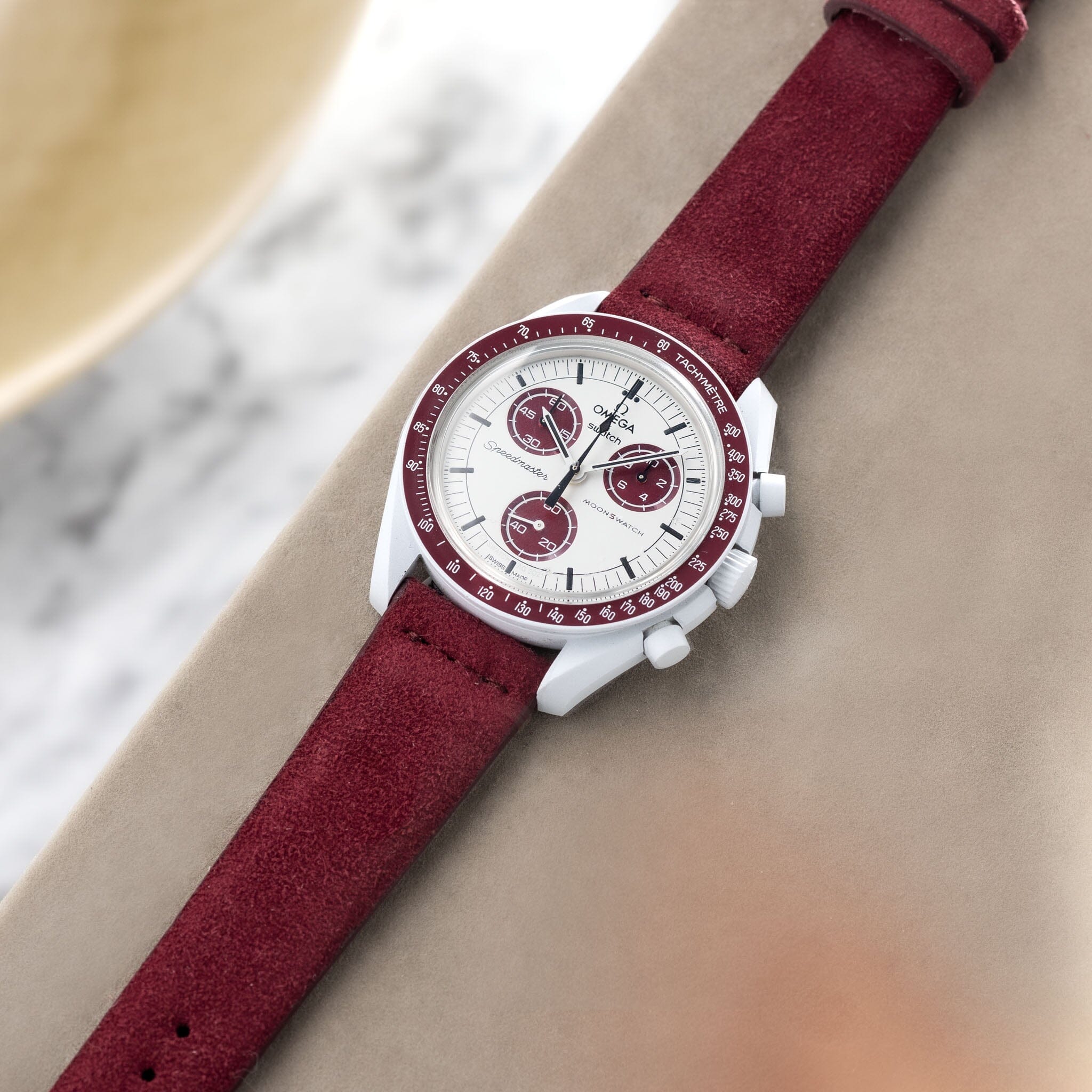 Burgundy Red Silky Suede Leather Watch Strap