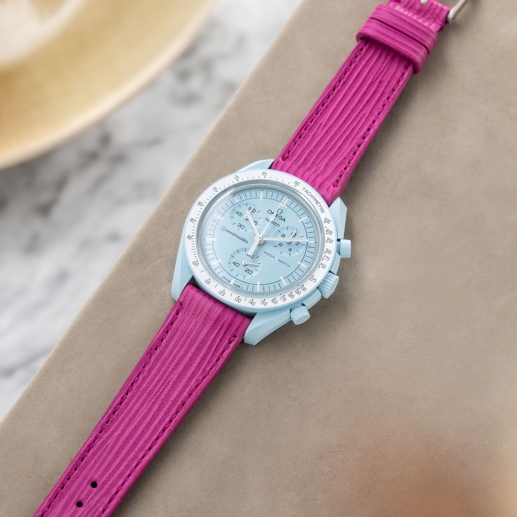 Berry Boarded Leather Watch Strap
