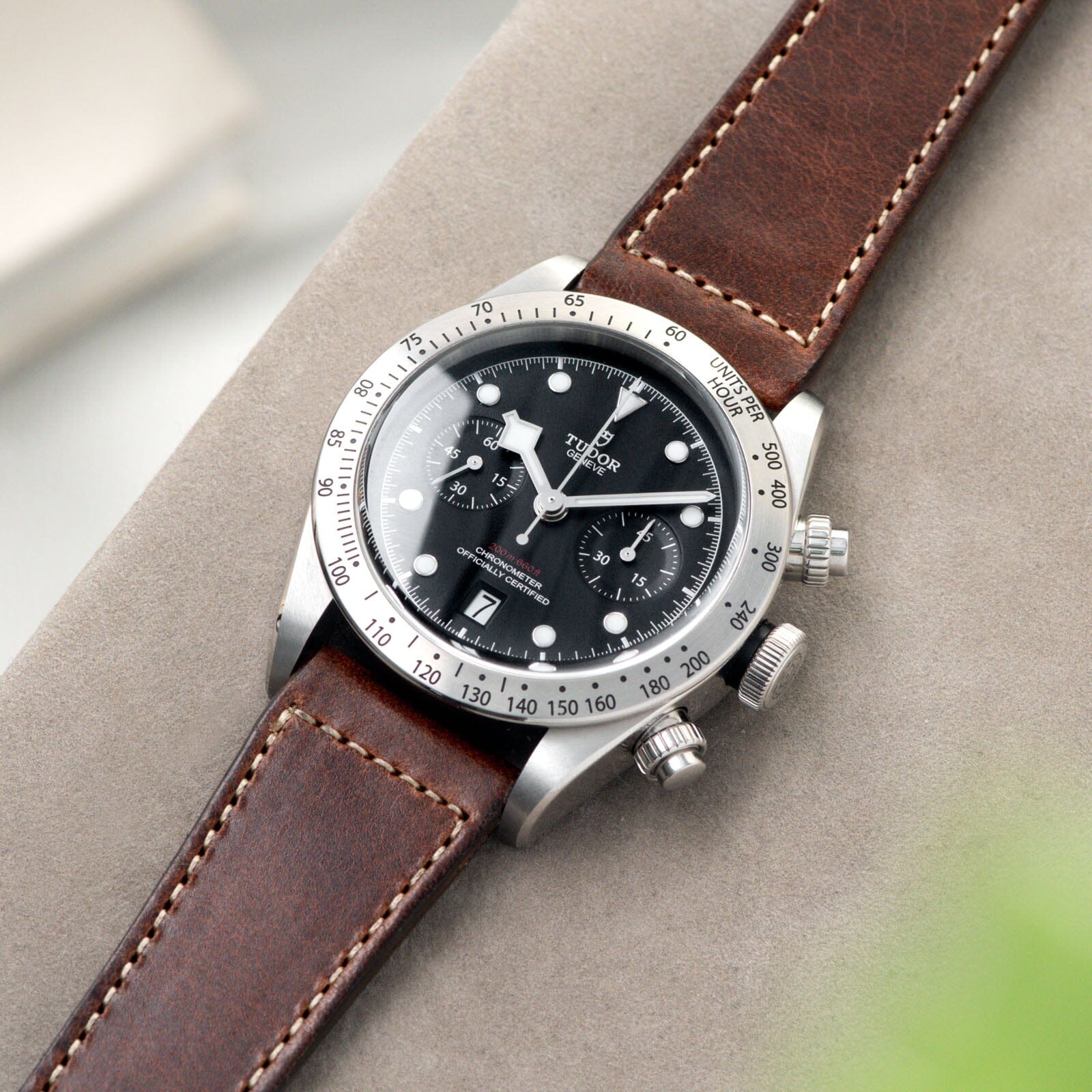 Chronograph brown leather watch