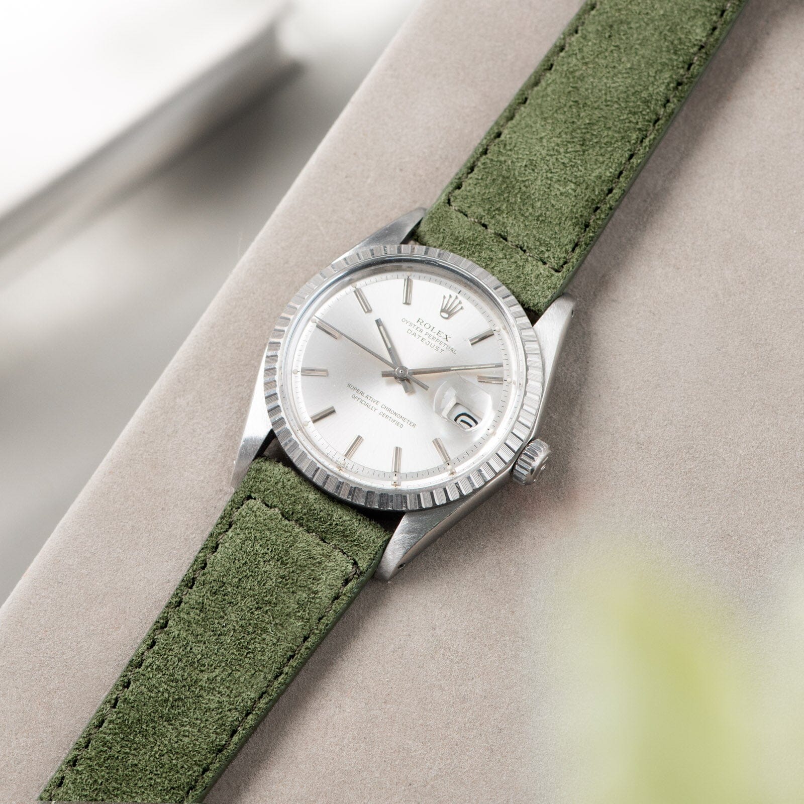 Olive Drab Green Suede Leather Watch Strap