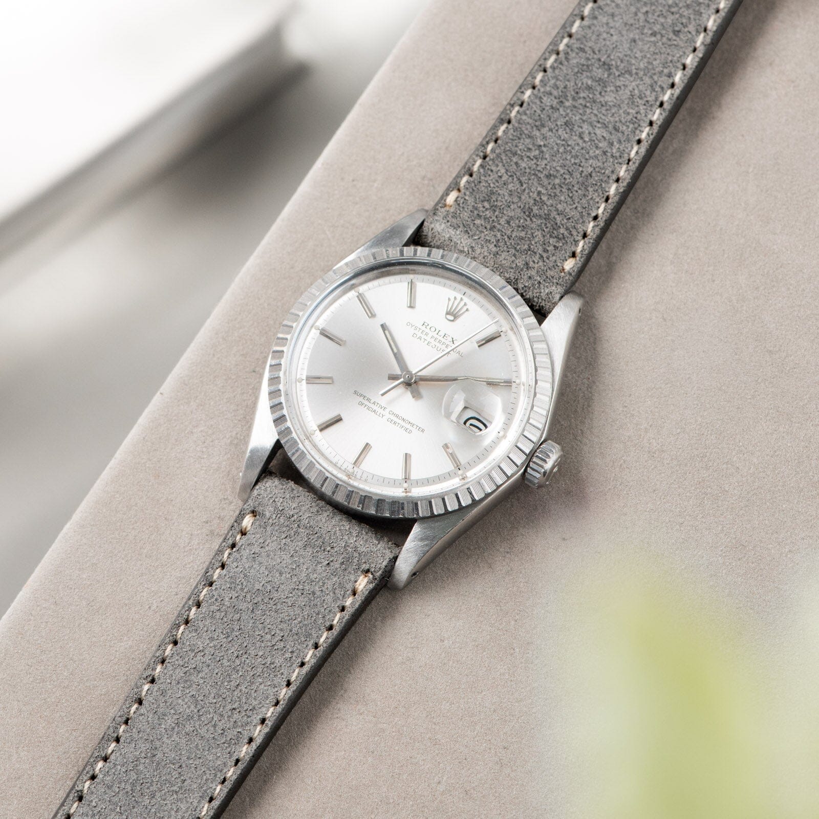 Refined Rugged Grey Leather Watch Strap