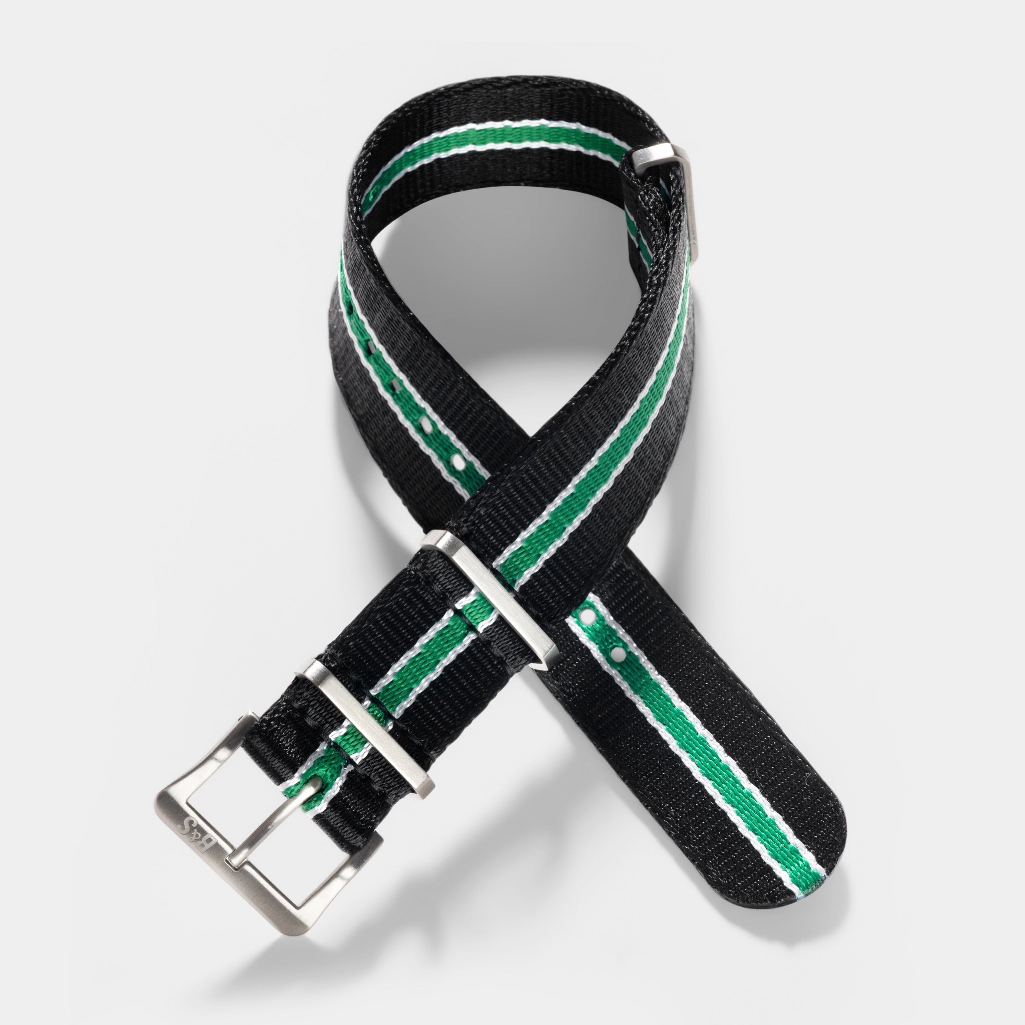 Deluxe Nylon Single Pass Watch Strap Black One Stripe Green