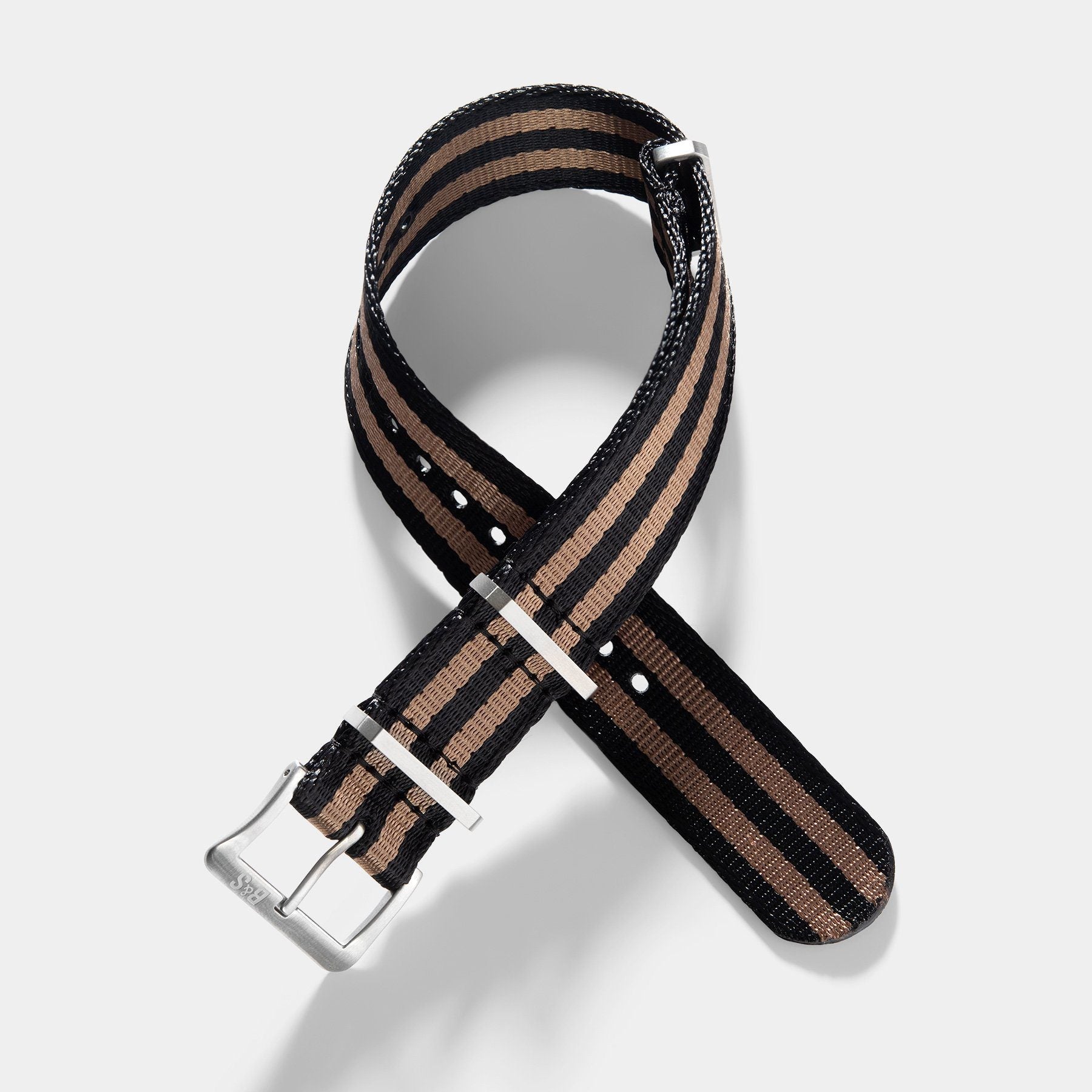 Deluxe Nylon Single Pass Watch Strap Black Two Stripe Bronze