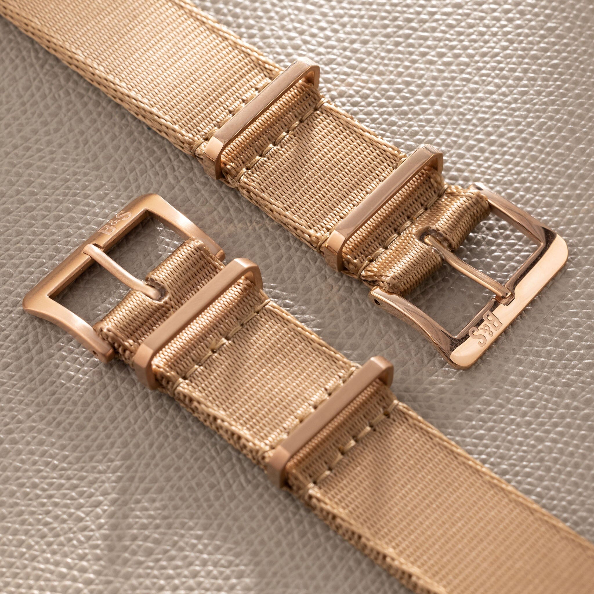 Deluxe Nylon Single Pass Watch Strap Coyote Brown - Rose Gold Brushed