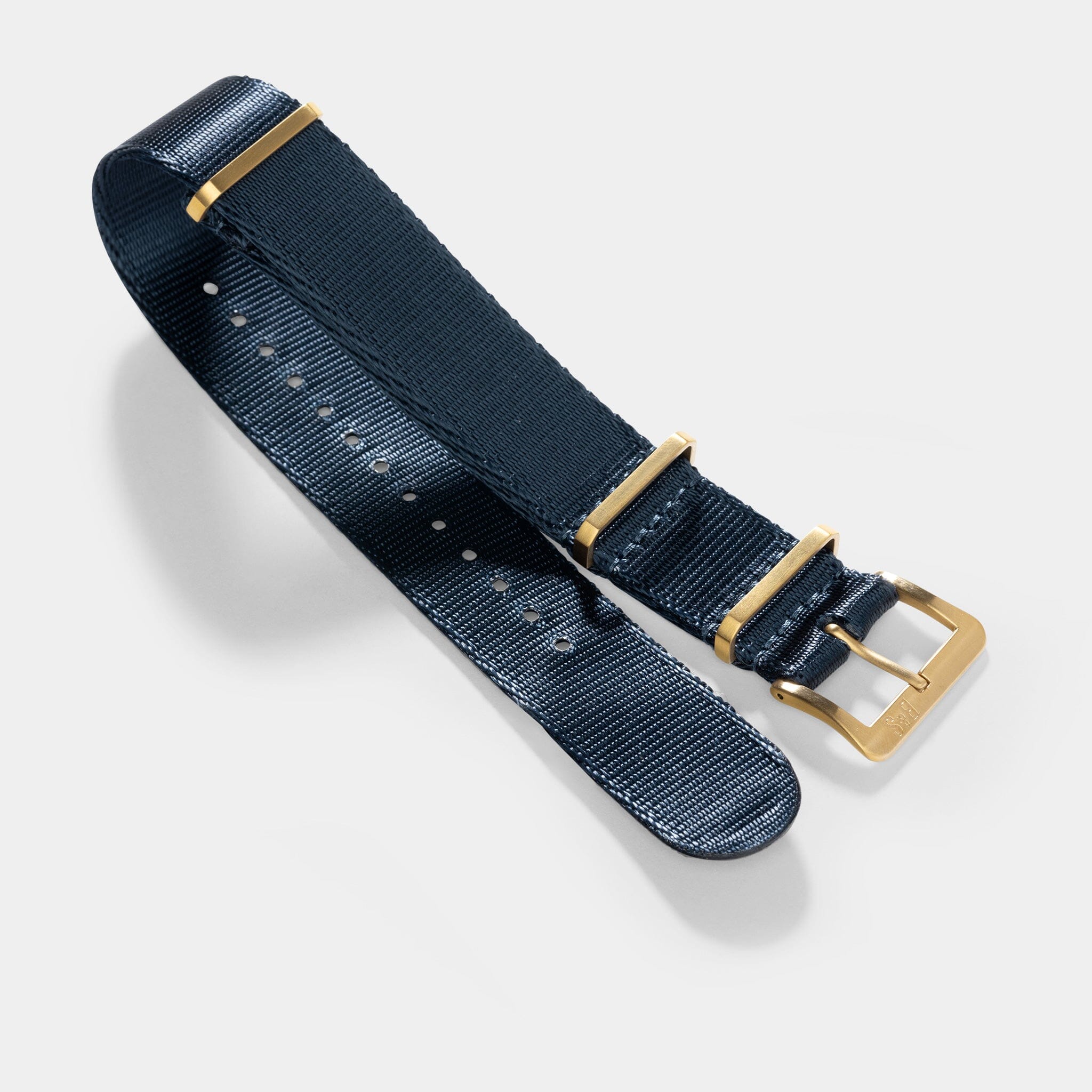 Deluxe Nylon Single Pass Watch Strap Navy Blue - Gold Brushed