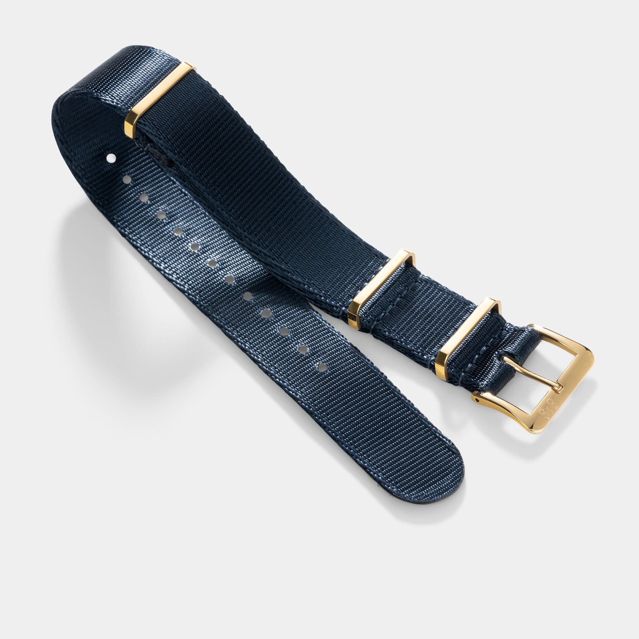 Deluxe Nylon Single Pass Watch Strap Navy Blue - Gold