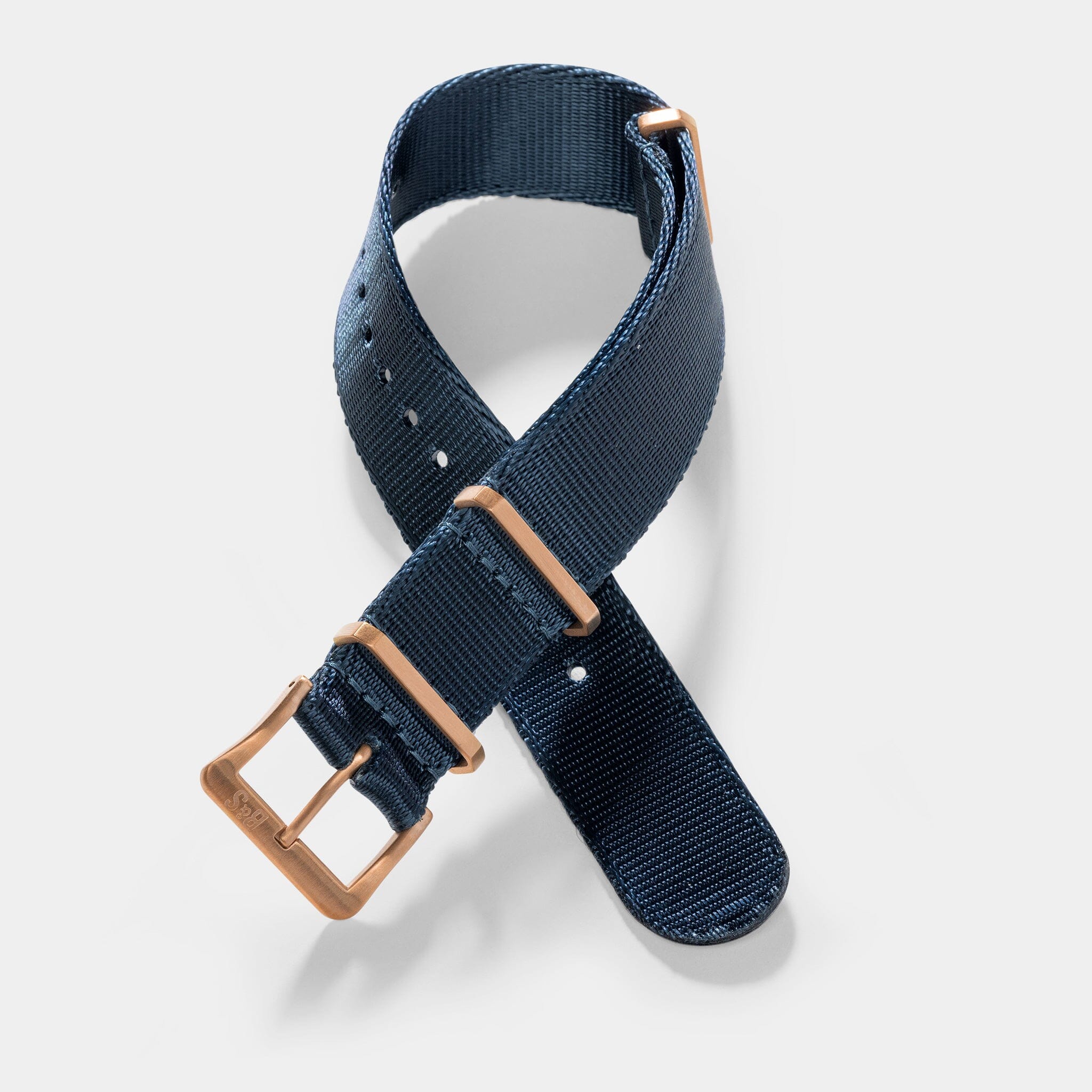 Deluxe Nylon Single Pass Watch Strap Navy Blue - Rose Gold Brushed