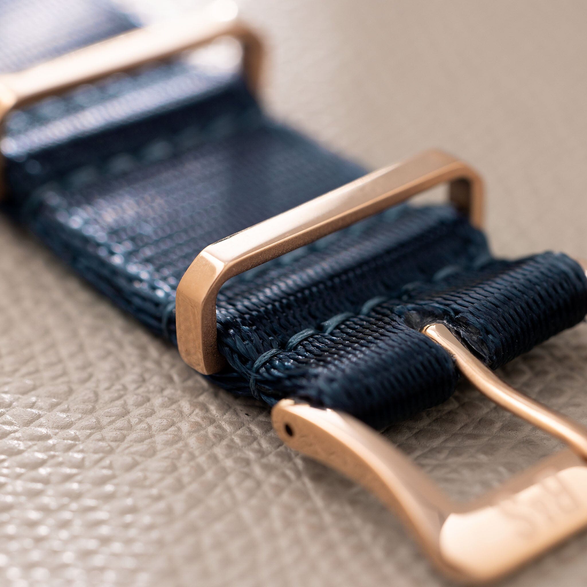 Deluxe Nylon Single Pass Watch Strap Navy Blue - Rose Gold