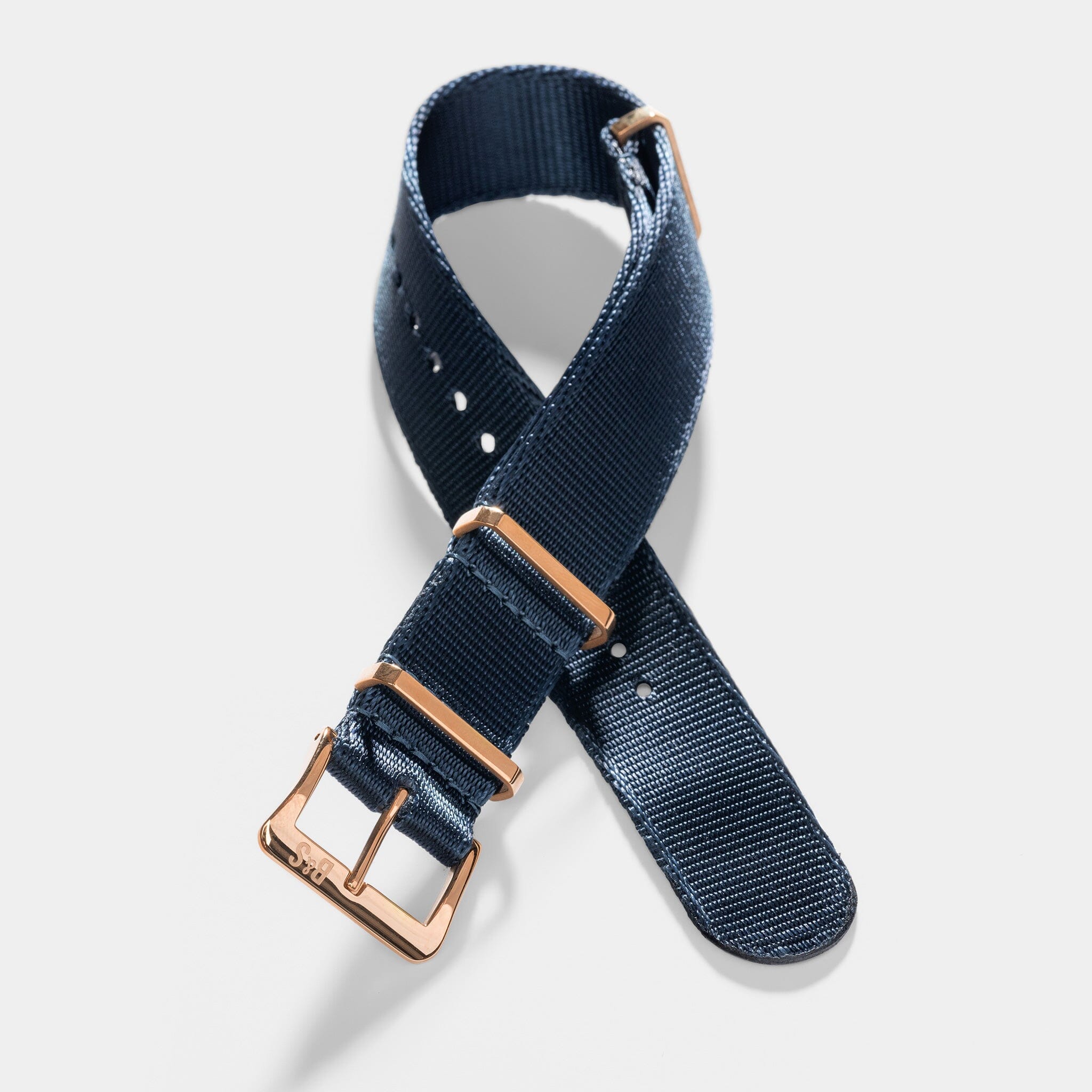 Deluxe Nylon Single Pass Watch Strap Navy Blue - Rose Gold