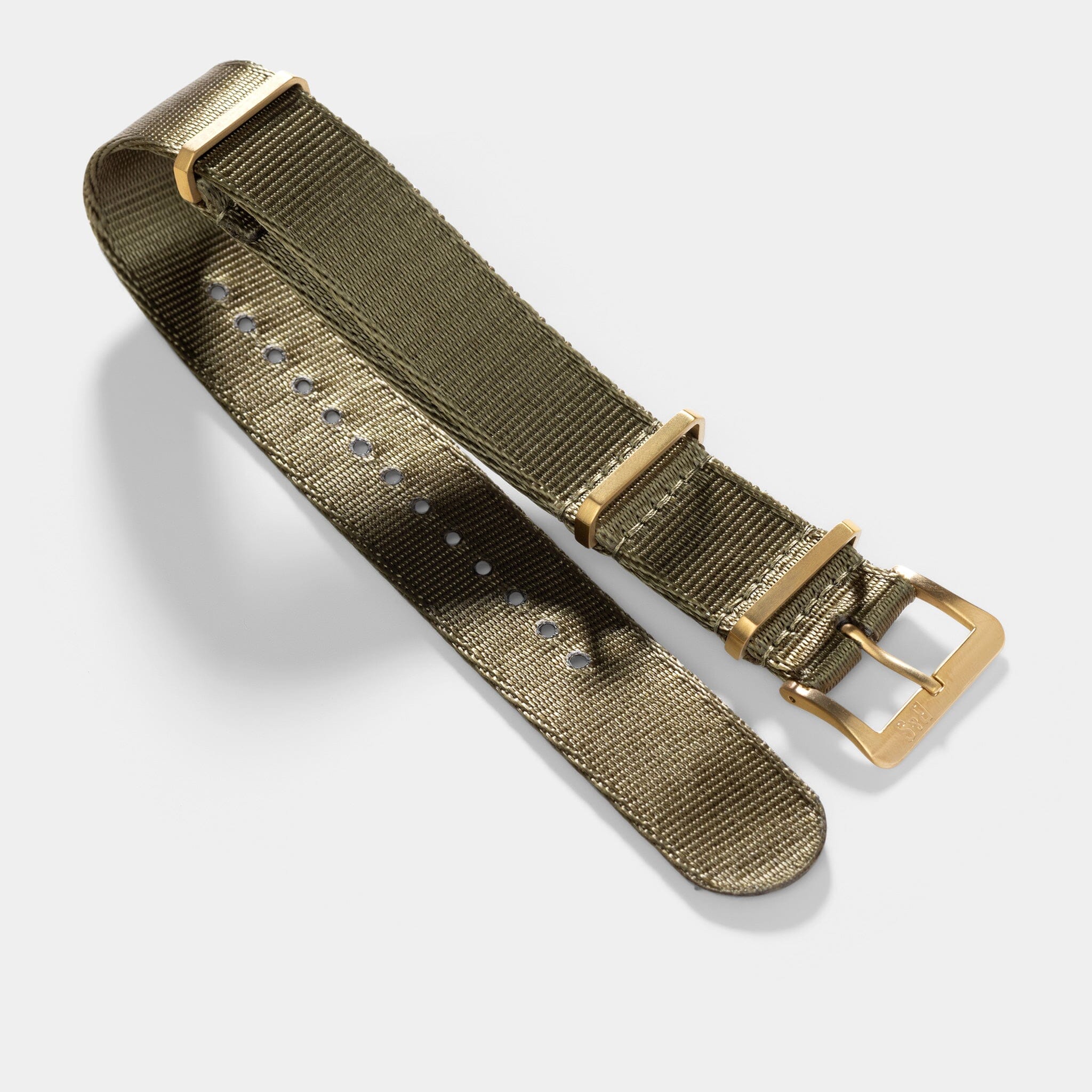 Deluxe Nylon Single Pass Watch Strap Olive Drab Green - Gold Brushed