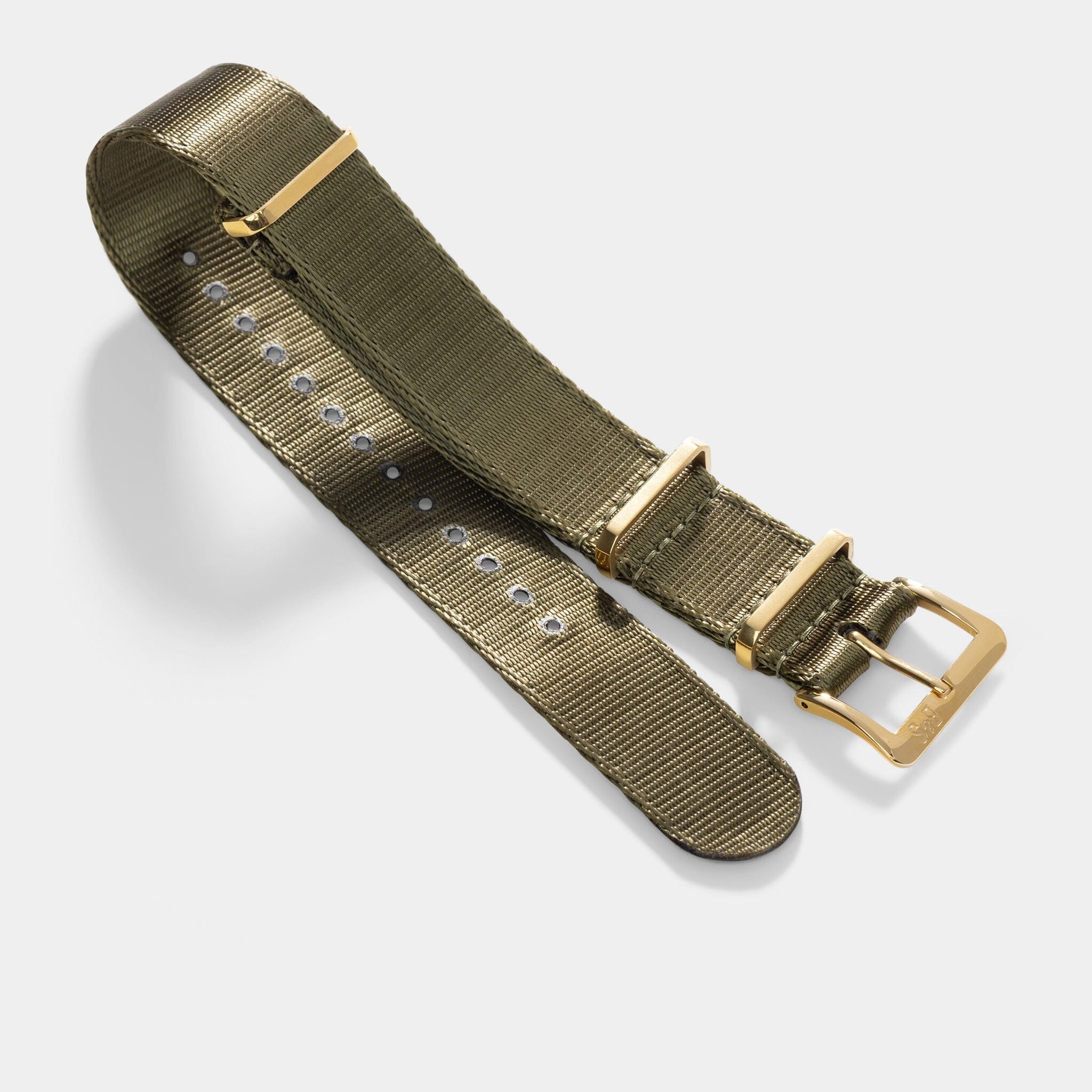 Deluxe Nylon Single Pass Watch Strap Olive Drab Green - Gold