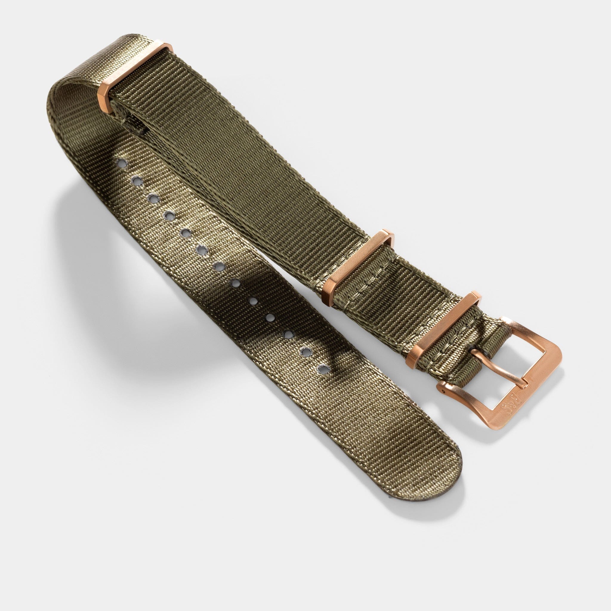 Deluxe Nylon Single Pass Watch Strap Olive Drab Green - Rose Gold Brushed