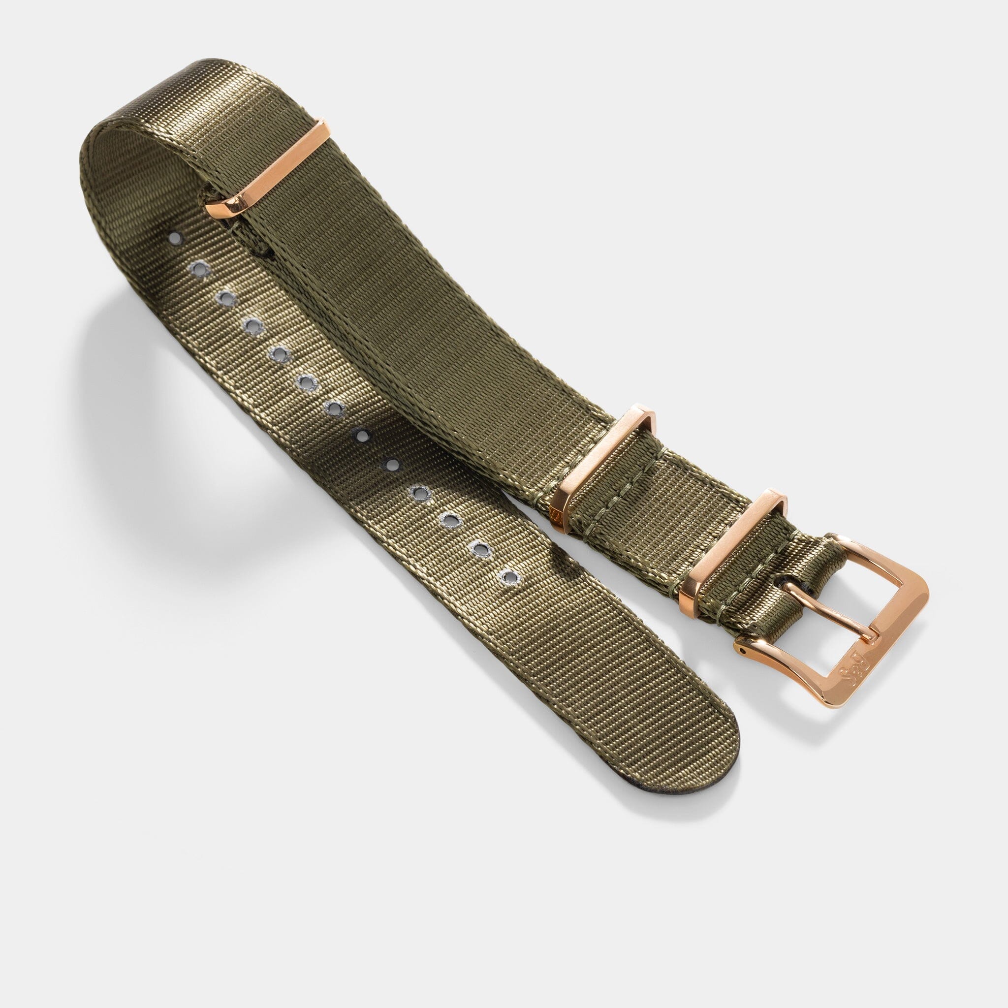 Deluxe Nylon Single Pass Watch Strap Olive Drab Green - Rose Gold