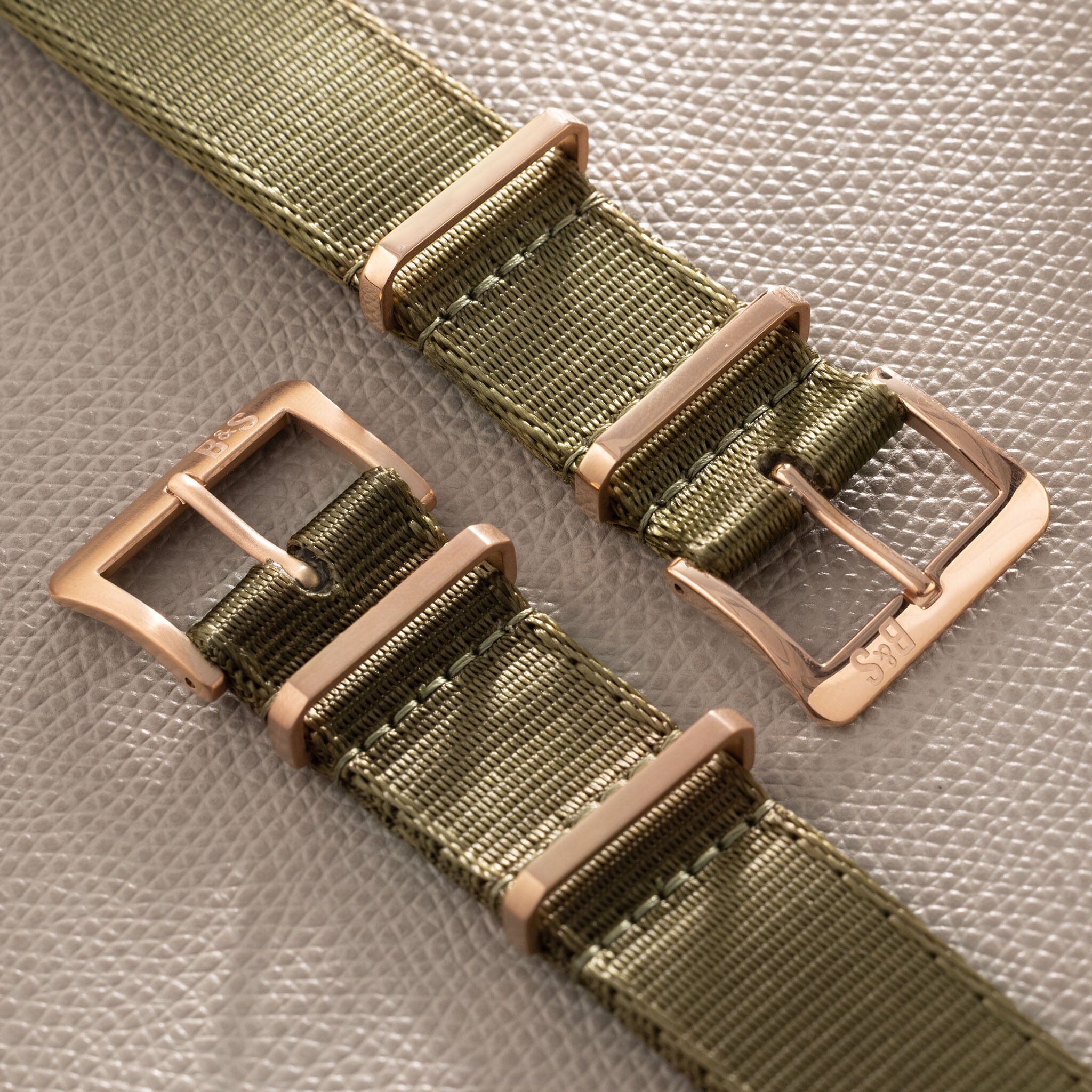 Deluxe Nylon Single Pass Watch Strap Olive Drab Green - Rose Gold Brushed