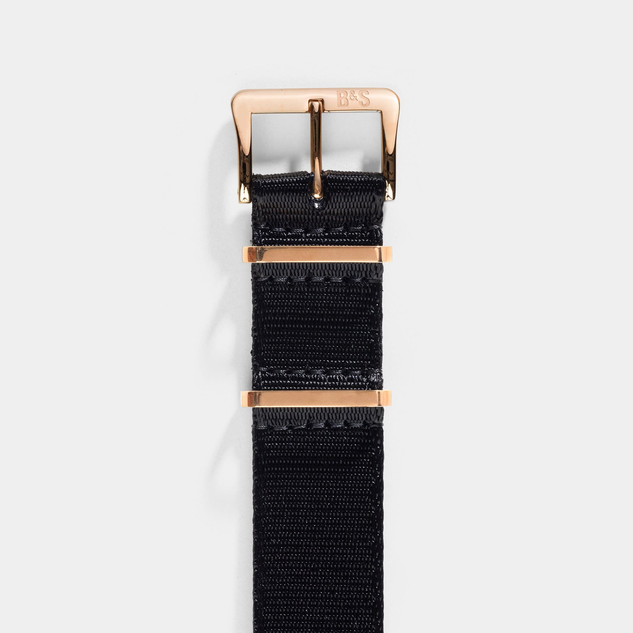 Deluxe Nylon Single Pass Watch Strap Pure Black - Rose Gold