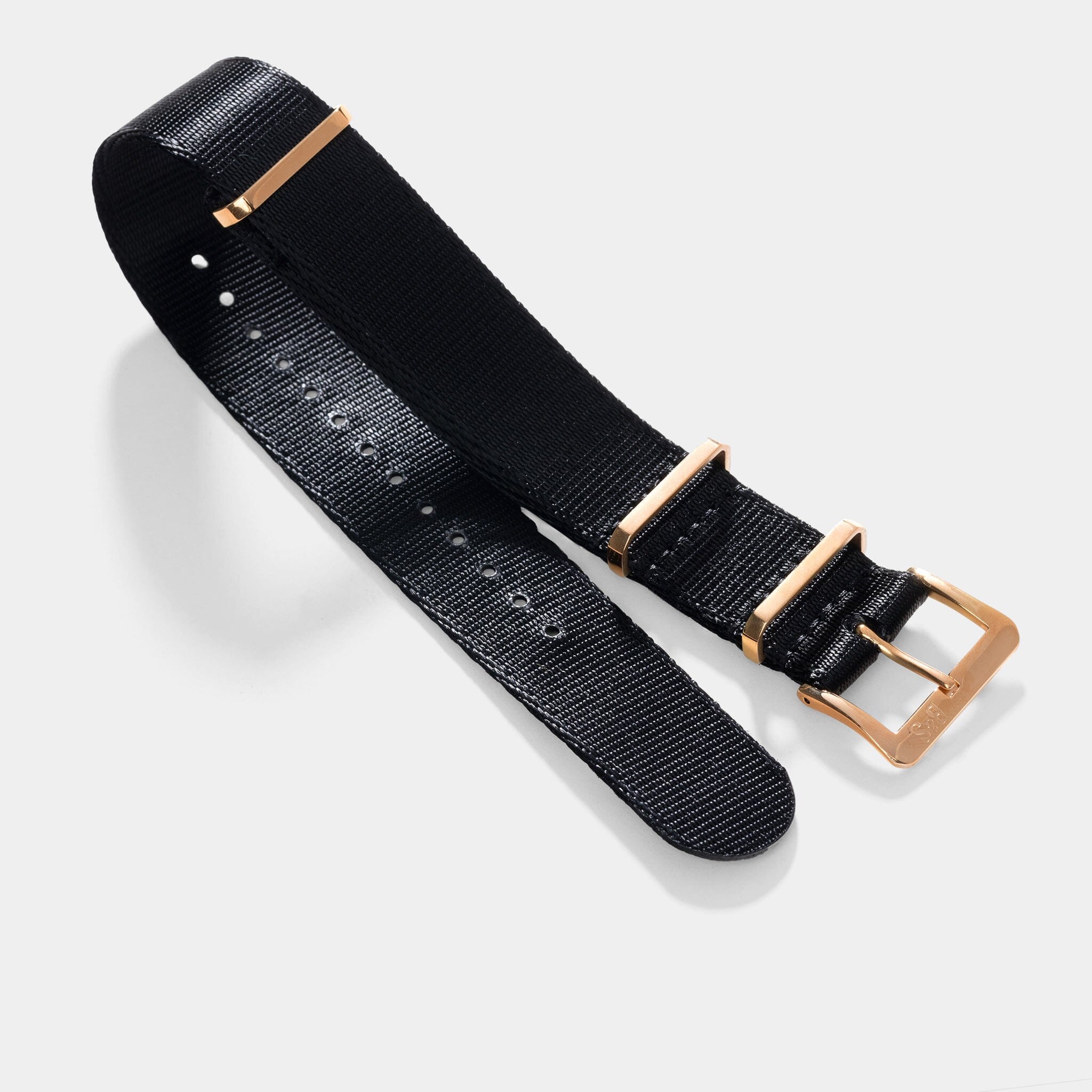 Deluxe Nylon Single Pass Watch Strap Pure Black - Rose Gold