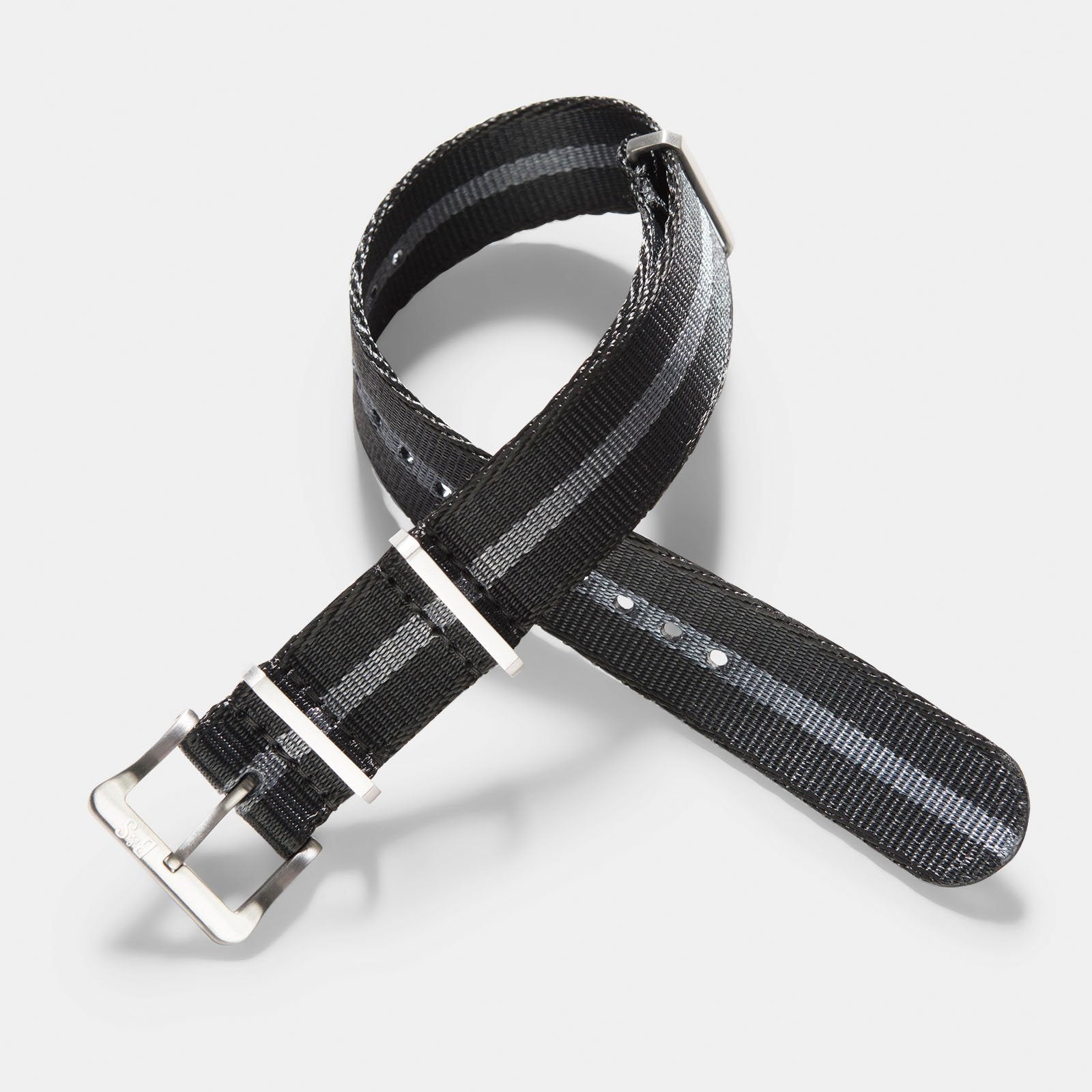 Deluxe Nylon Single Pass Watch Strap Black One Stripe Grey