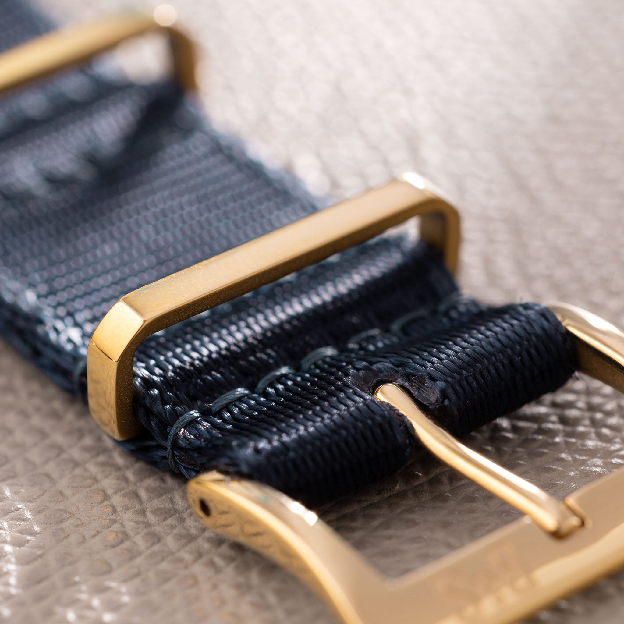 Deluxe Nylon Single Pass Watch Strap Navy Blue - Gold